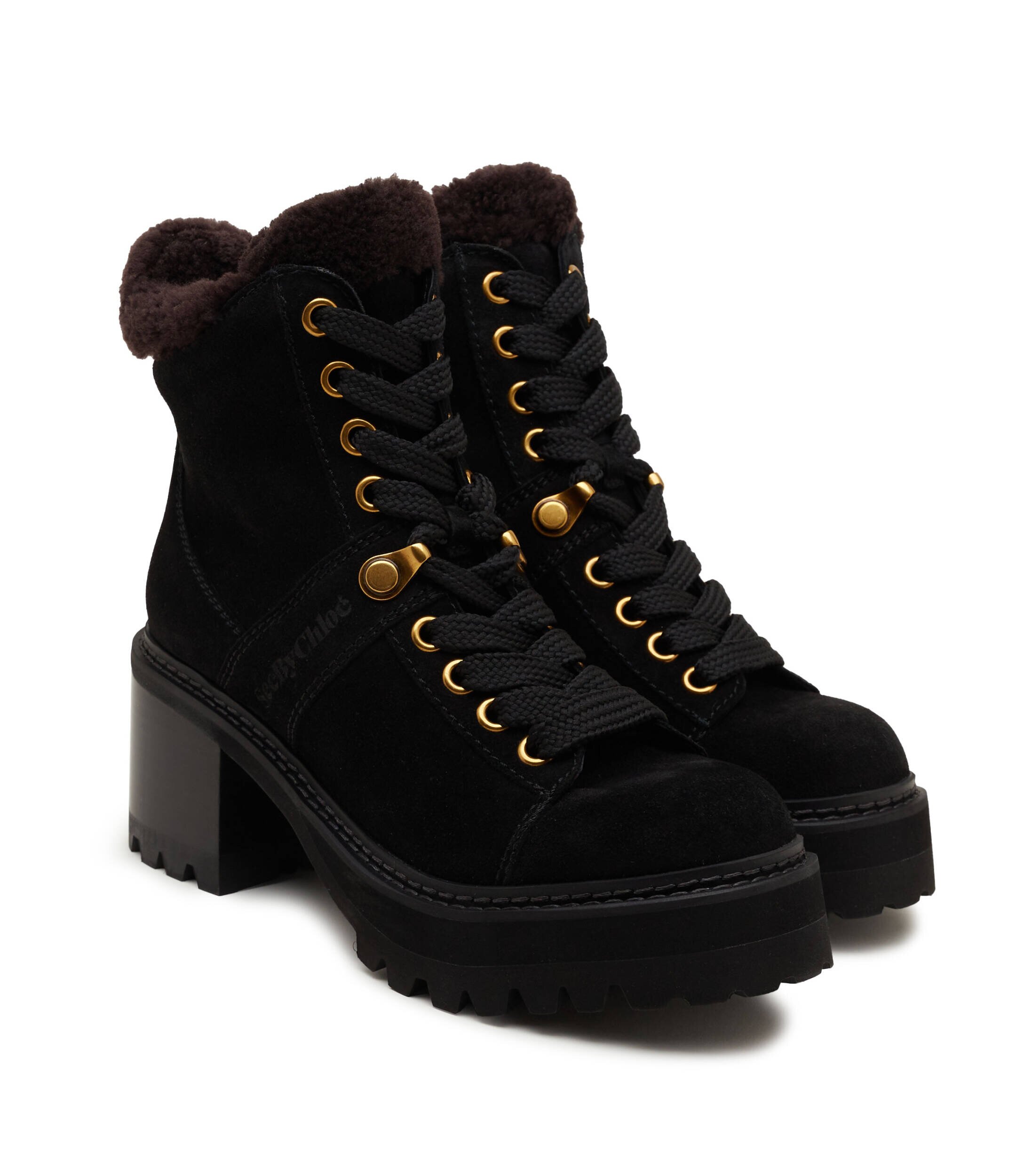 See By Chloé Botine cu toc | shearling | piele întoarsă (zamsz) | cu adaos de lână