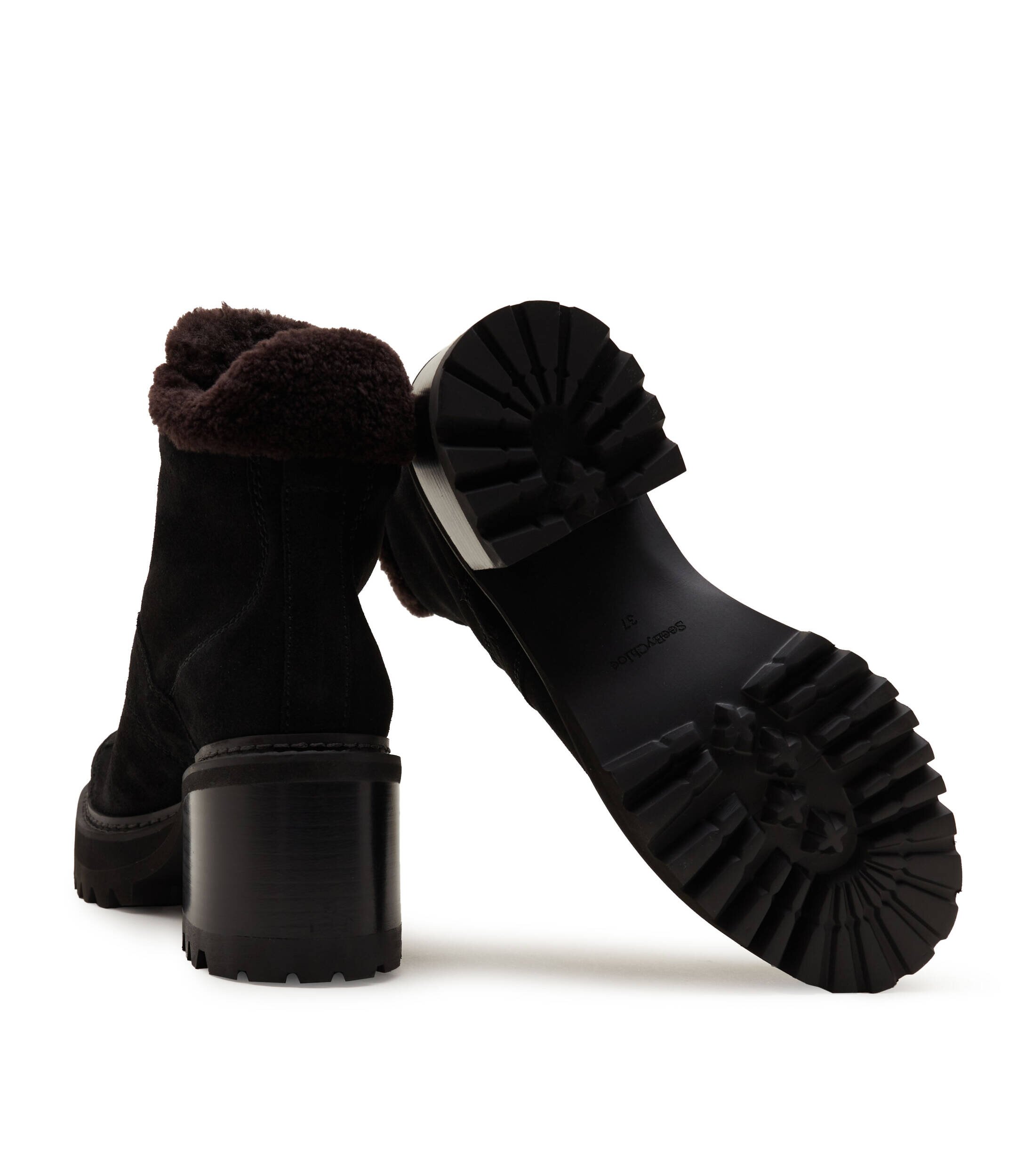 See By Chloé Botine cu toc | shearling | piele întoarsă (zamsz) | cu adaos de lână