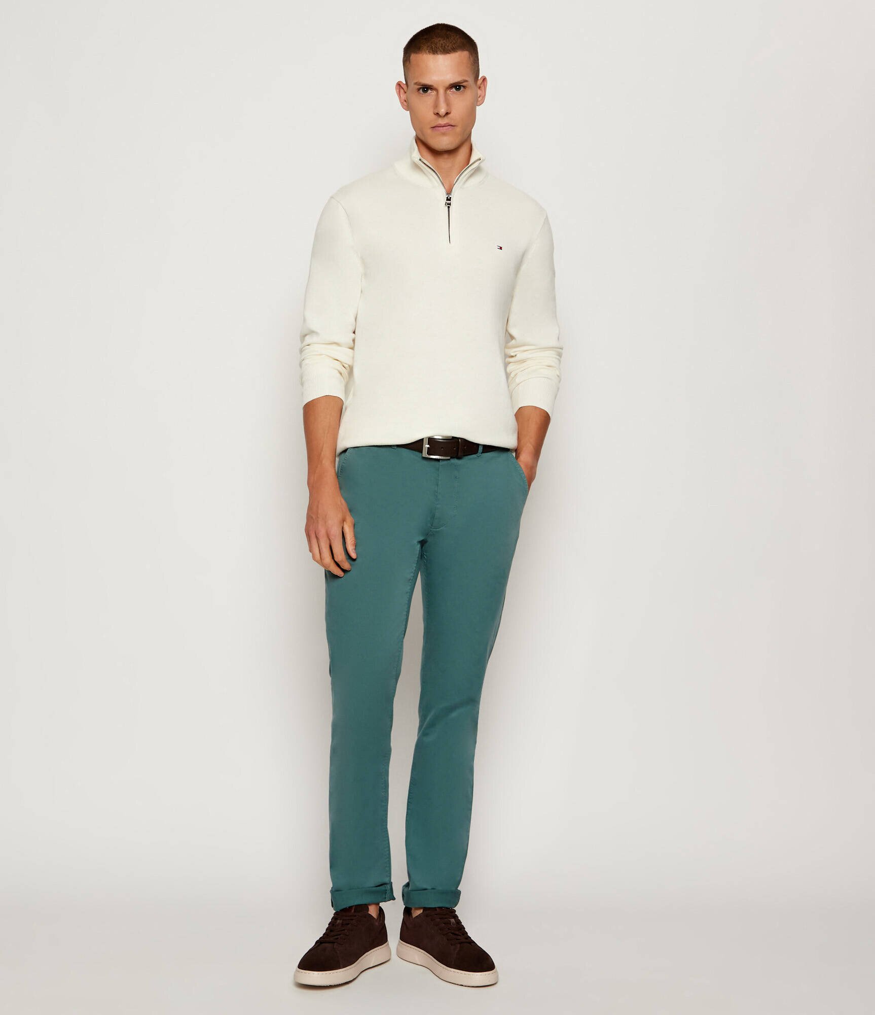 Tommy Hilfiger Pulover ZIP MOCK | regular fit cu adaos de cașmir