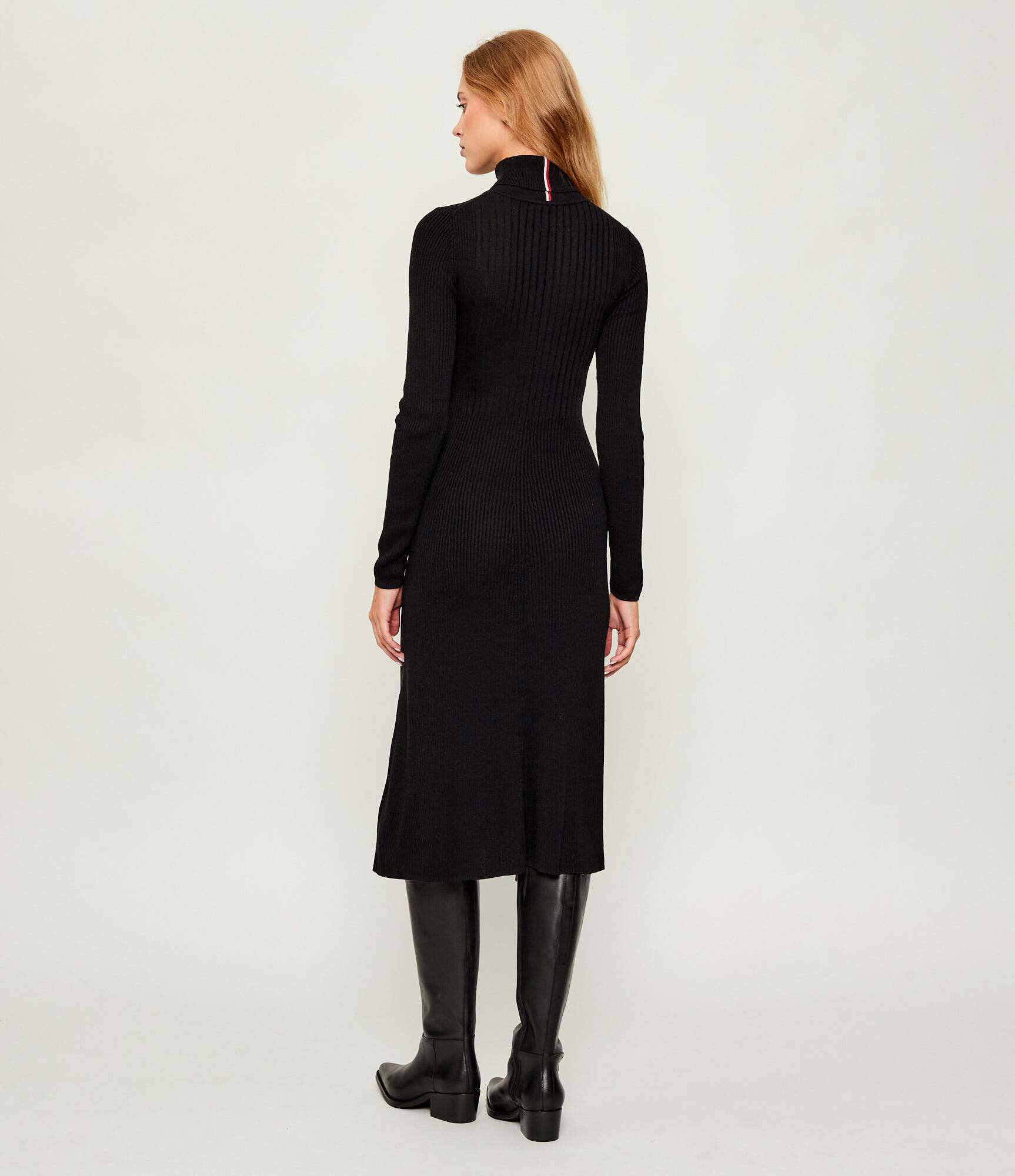 Tommy Hilfiger Rochie RIB ROLL-NK cu adaos de mătase