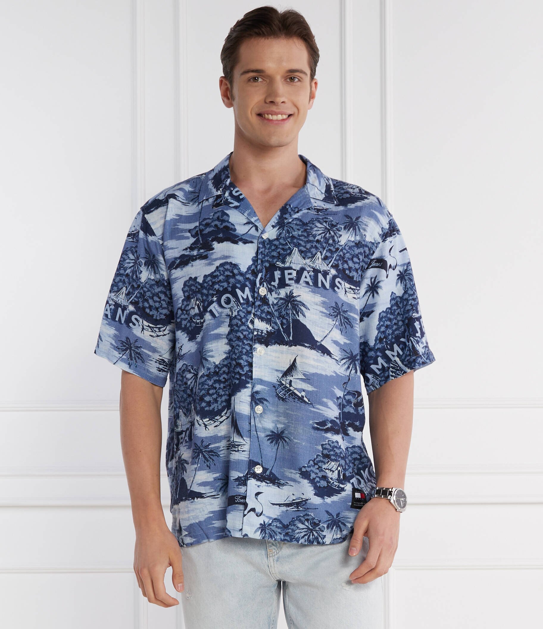Tommy Jeans Cămașă HAWAIIAN CAMP | Relaxed fit | cu adaos de in