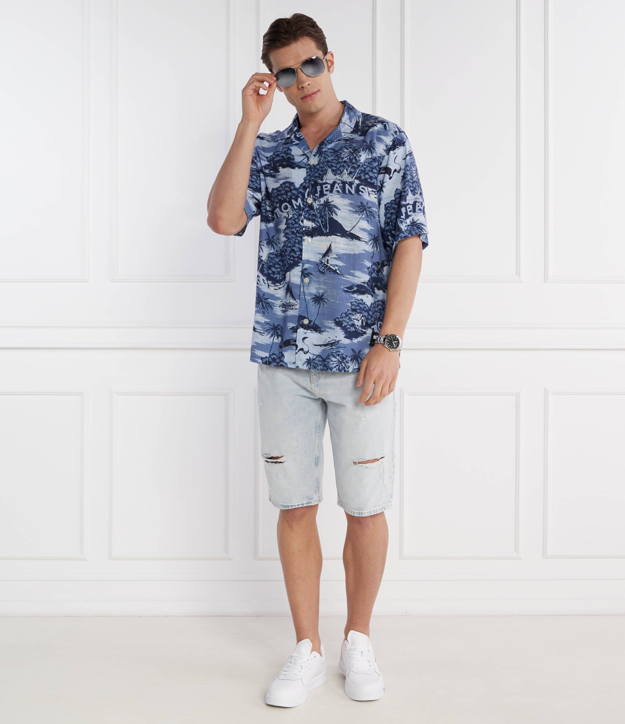 Tommy Jeans Cămașă HAWAIIAN CAMP | Relaxed fit | cu adaos de in