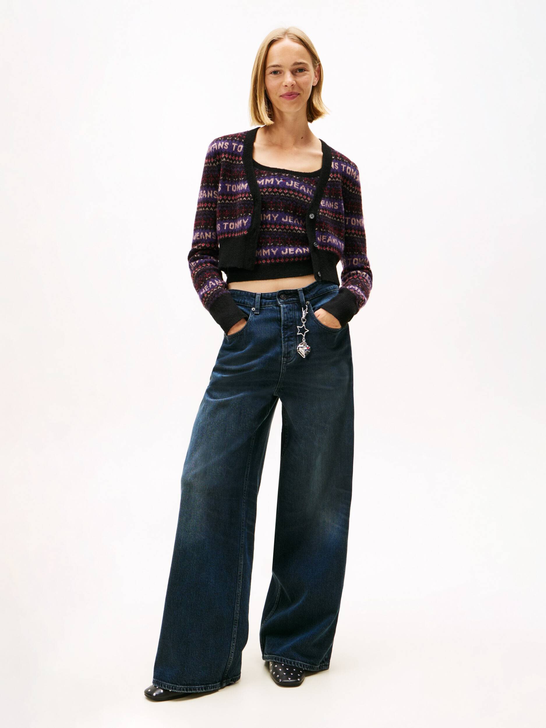 Tommy Jeans Cardigan FAIRISLE | Cropped Fit cu adaos de lână