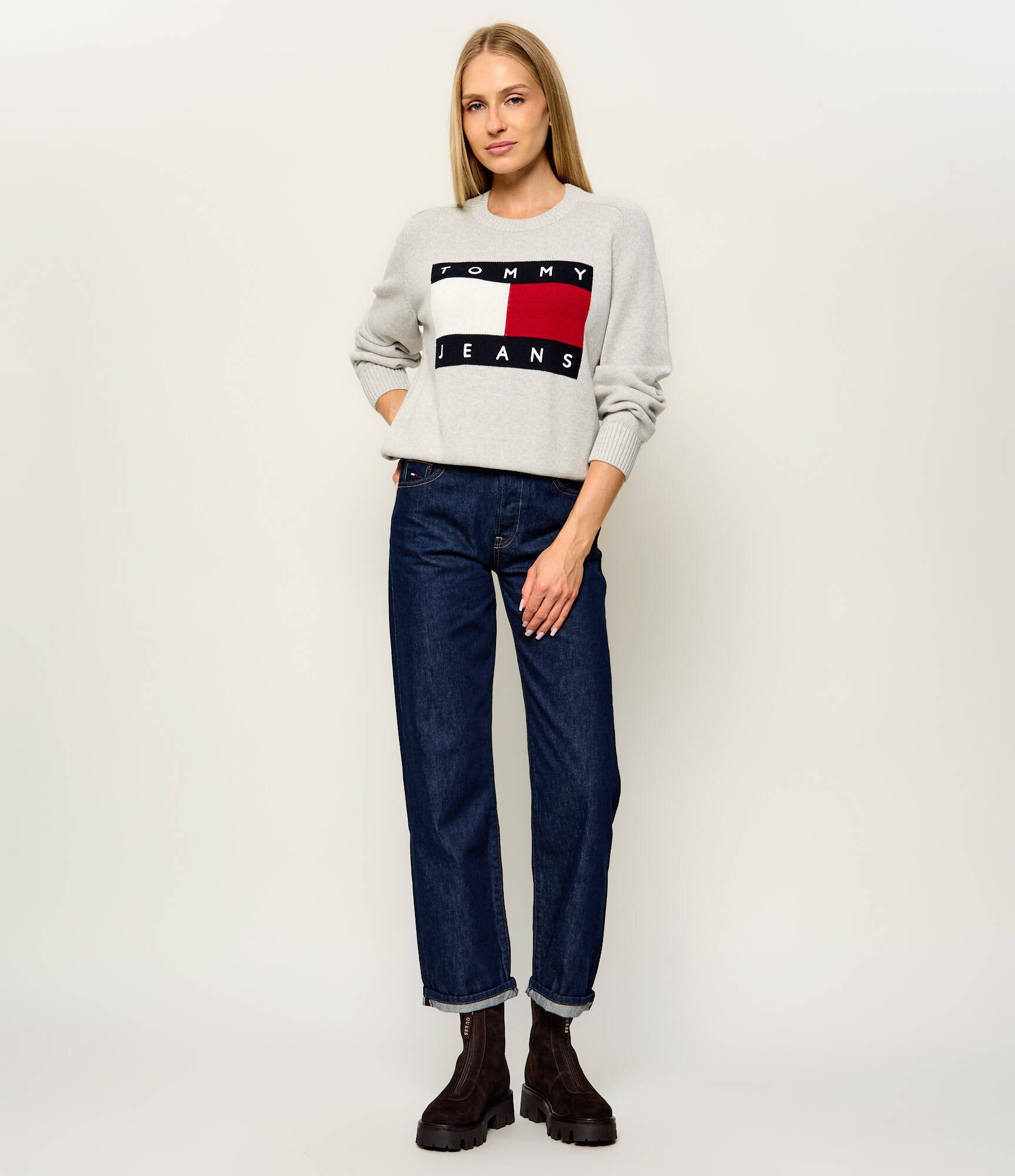 Tommy Jeans Pulover | Relaxed fit cu adaos de lână