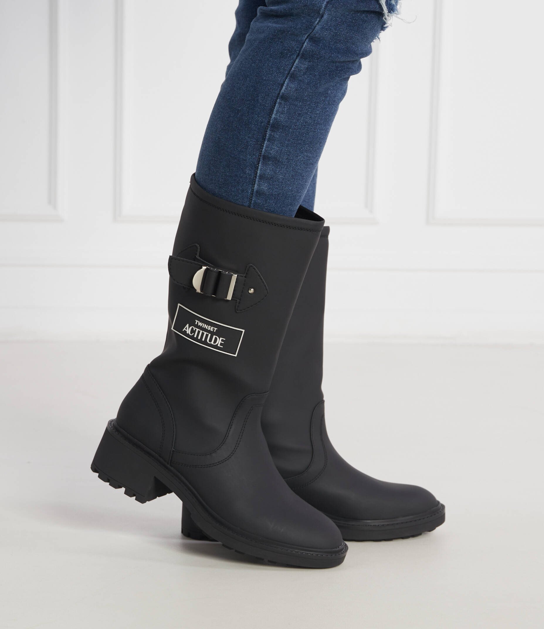 Twinset Actitude Cizme Biker cu adaos de piele