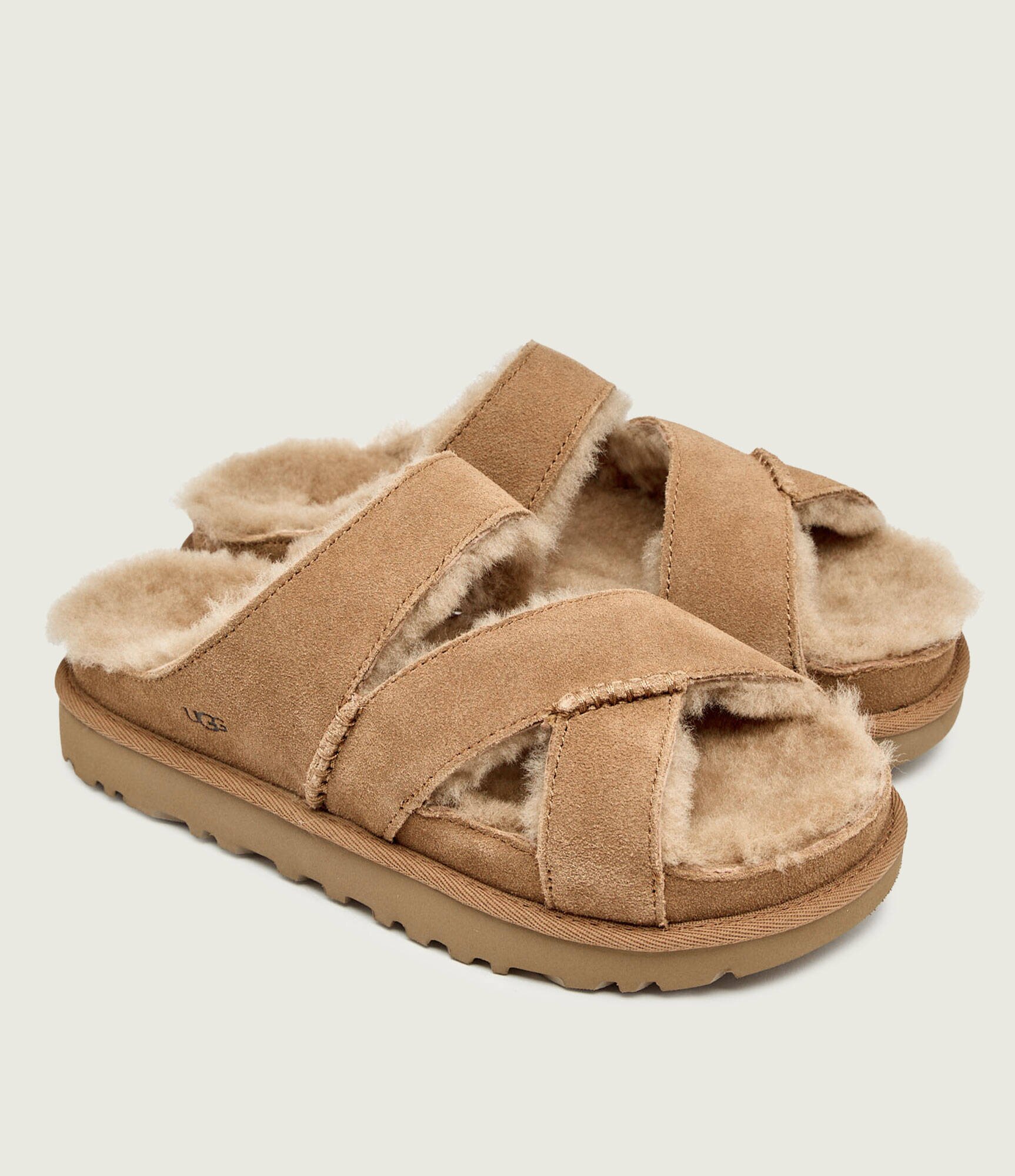 UGG Căptușite papuci de casă W Greenport Cross Strap Slide | piele întoarsă (zamsz) | cu adaos de lână