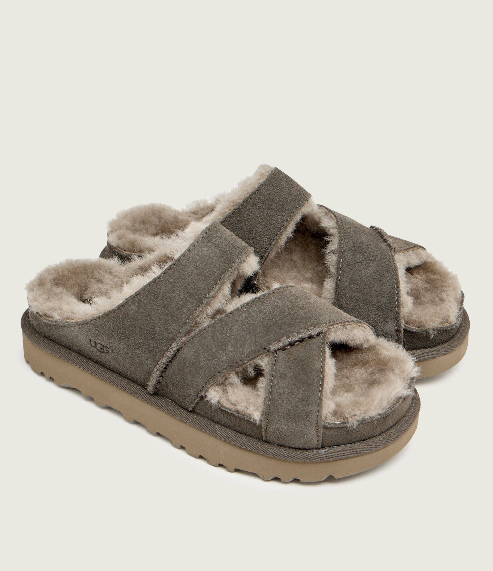 UGG Căptușite papuci de casă W Greenport Cross Strap Slide | piele întoarsă (zamsz) | cu adaos de lână