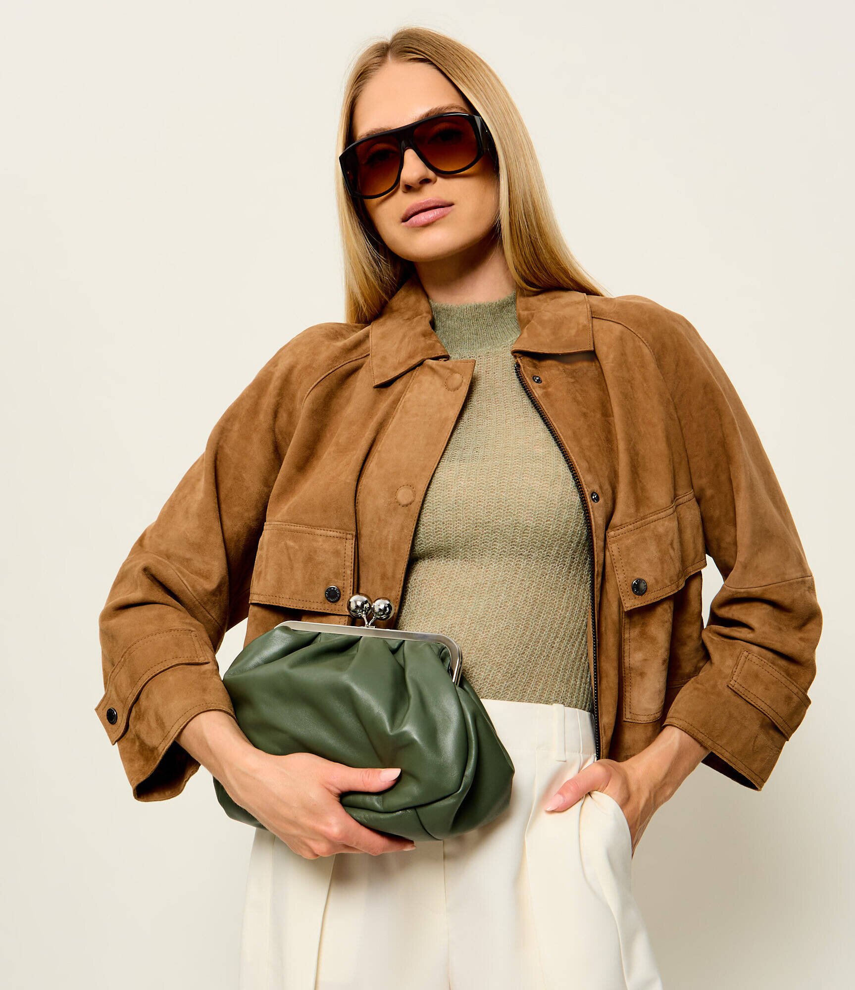 Weekend MaxMara De piele geantă pe umăr Cubico Pasticcino