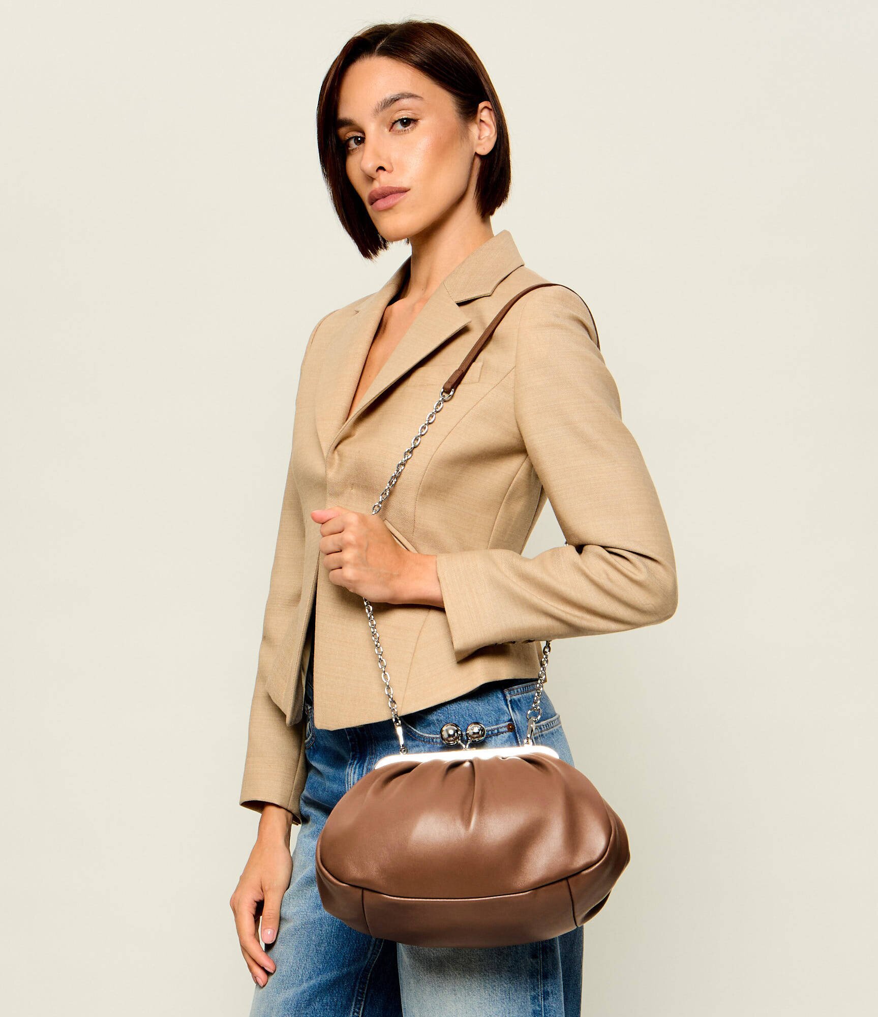Weekend MaxMara De piele geantă pe umăr Cubico Pasticcino