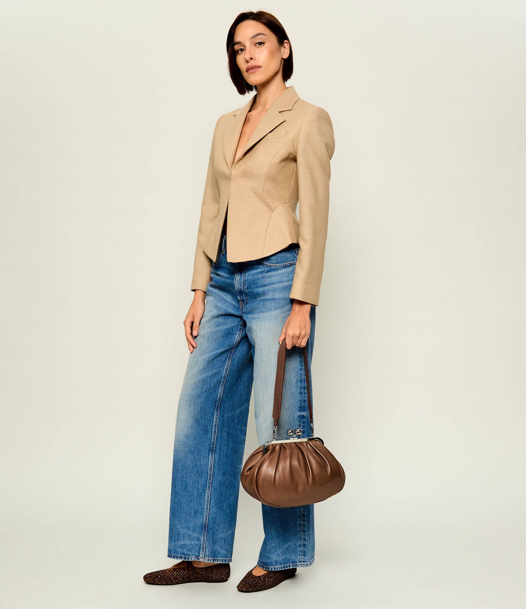Weekend MaxMara De piele geantă pe umăr Cubico Pasticcino