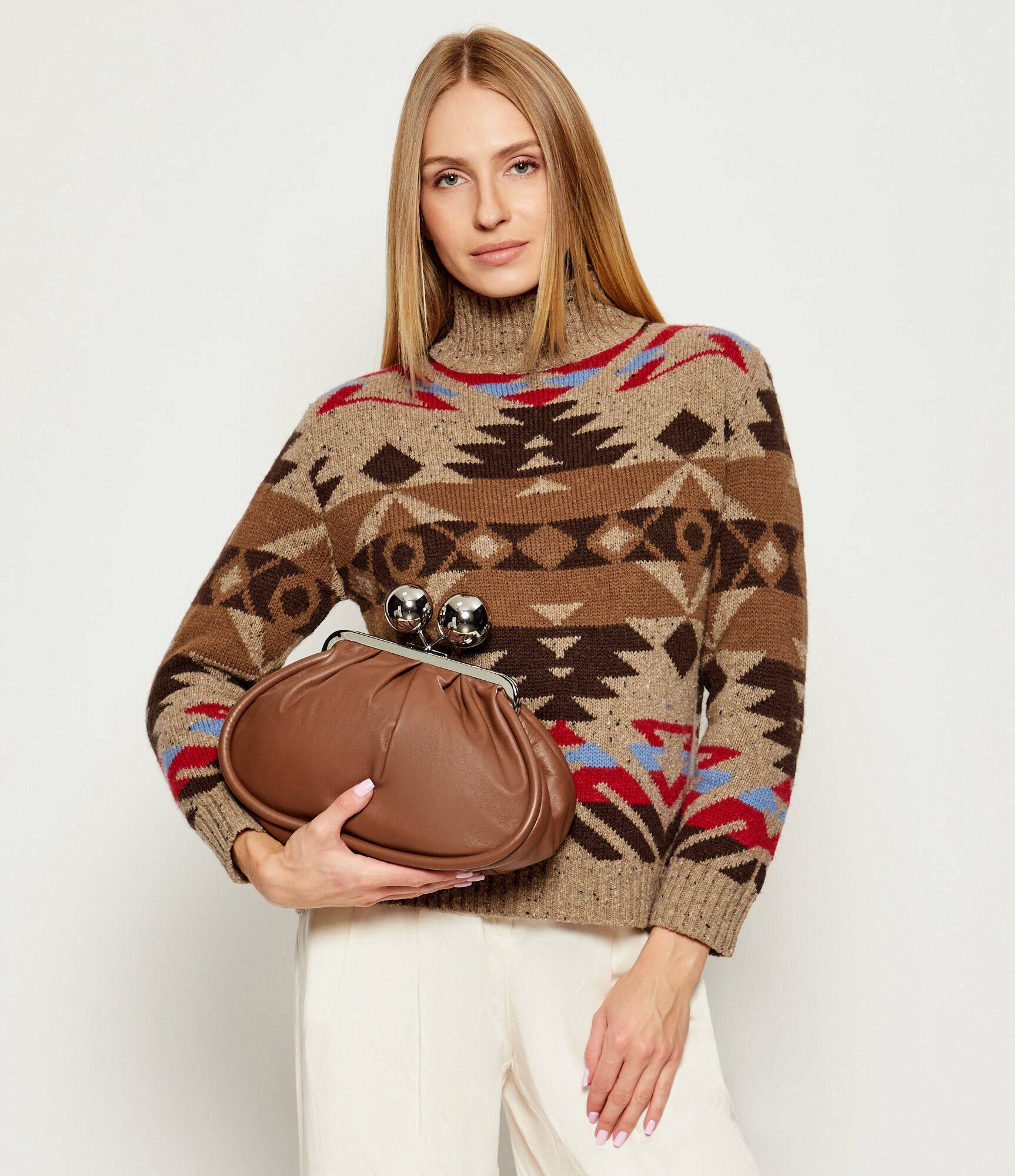 Weekend MaxMara De piele geantă pe umăr Milvanew Pasticcino