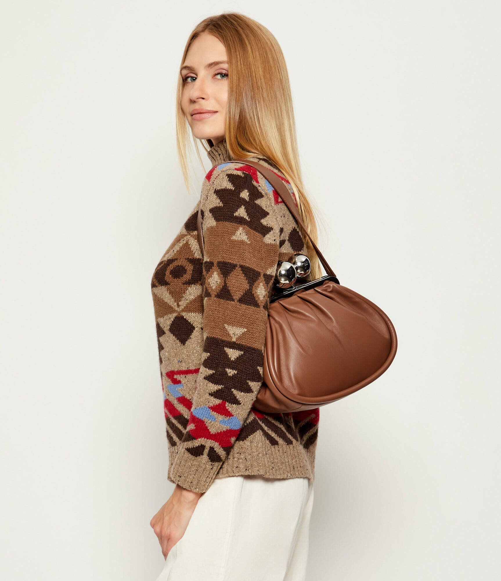 Weekend MaxMara De piele geantă pe umăr Milvanew Pasticcino