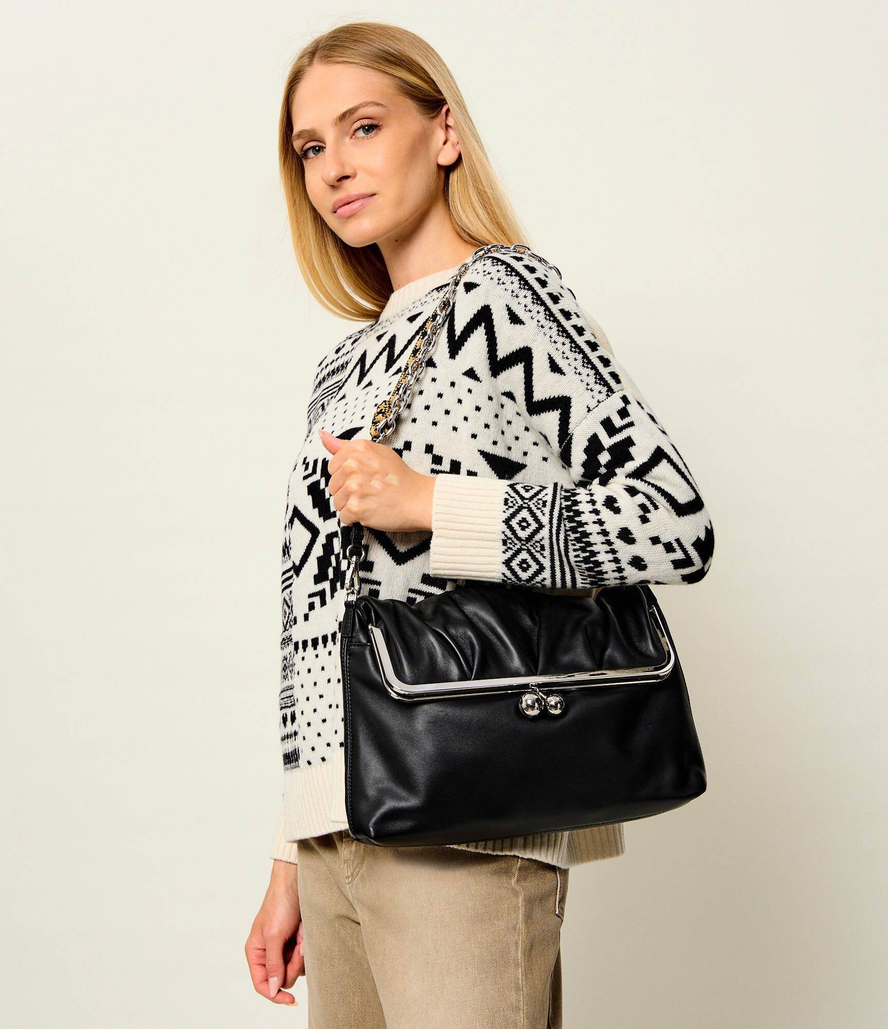 Weekend MaxMara De piele geantă pe umăr Wkaslalom Pasticcino
