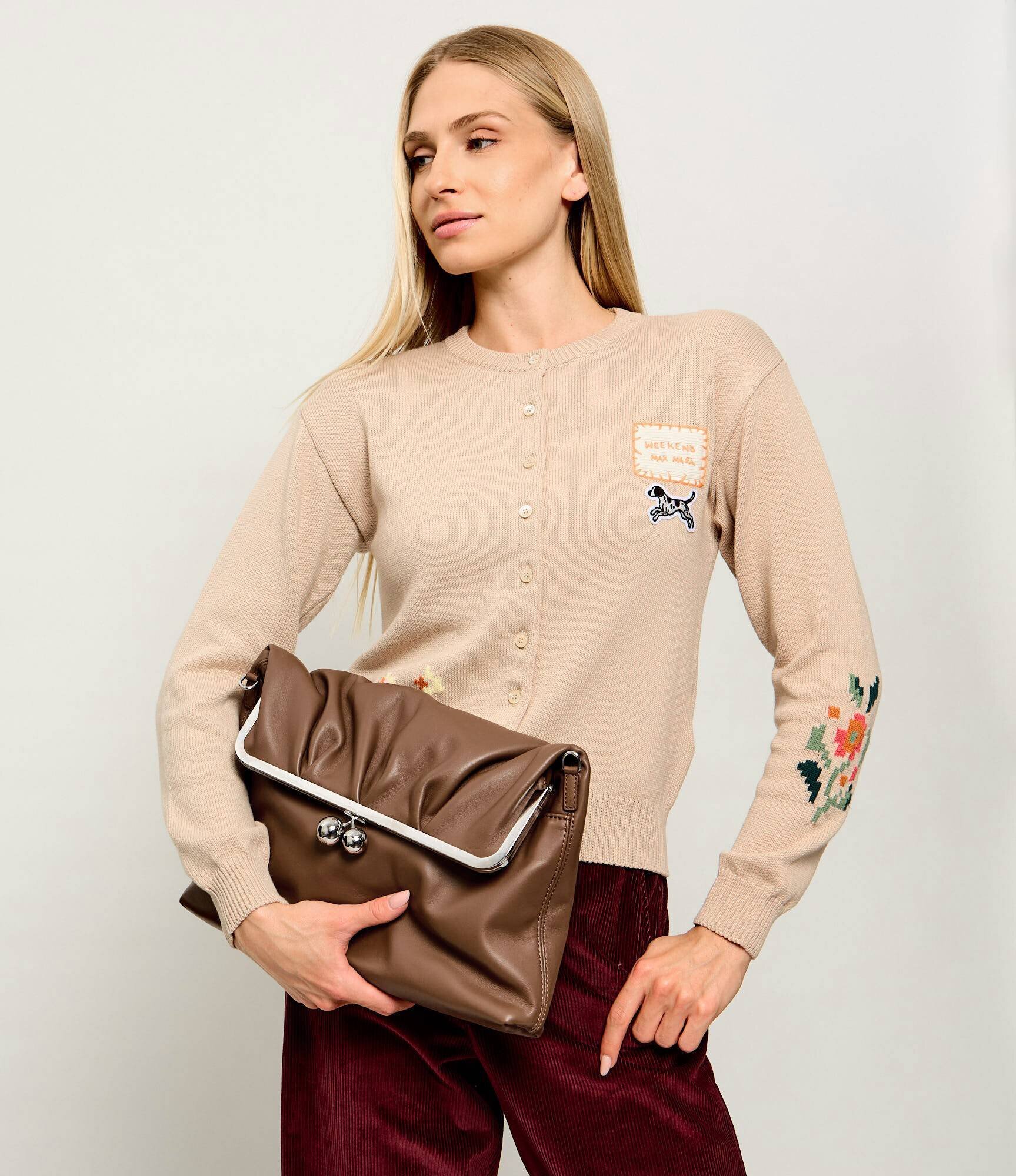 Weekend MaxMara De piele geantă pe umăr Wkaslalom Pasticcino