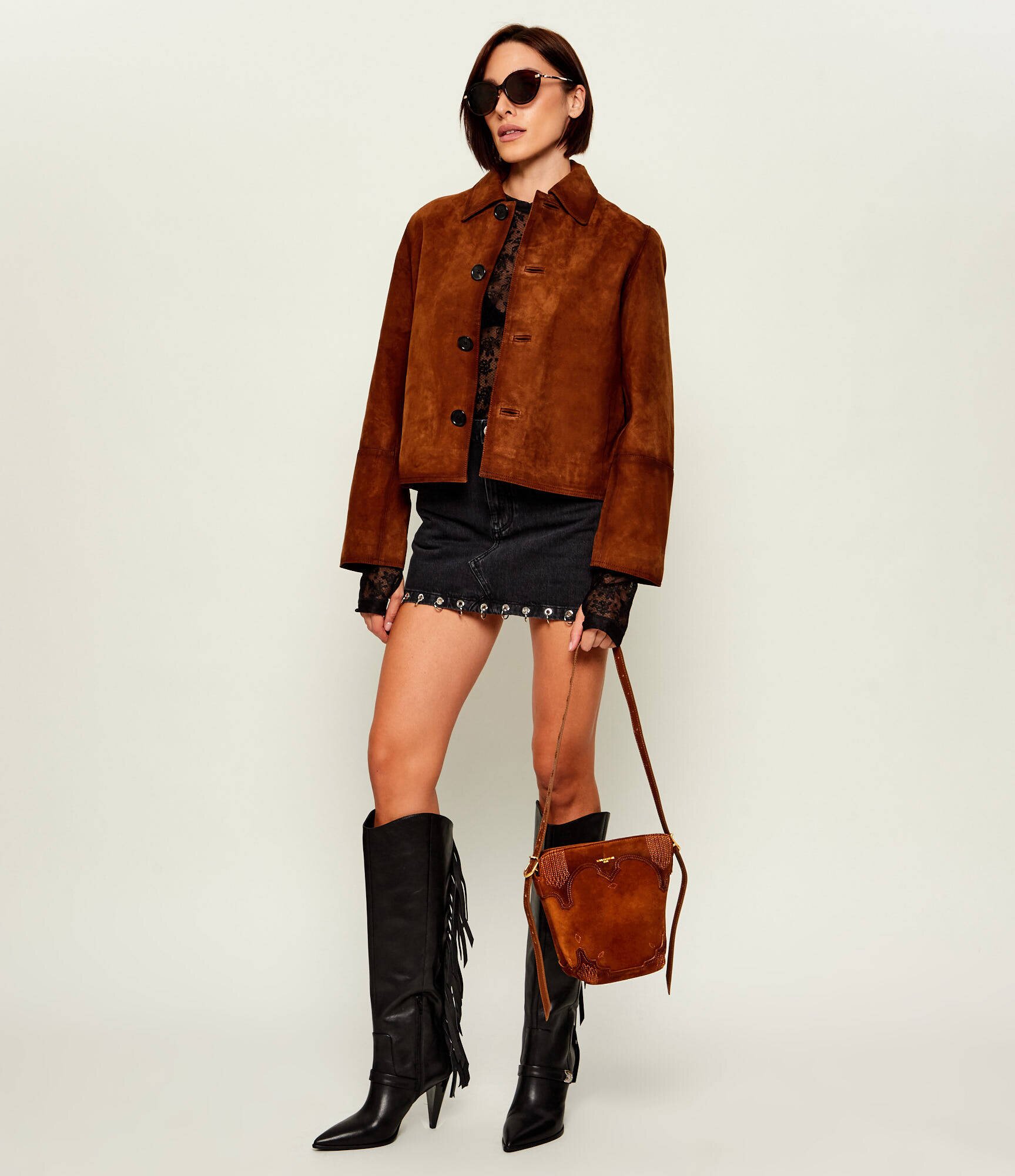 Zadig&Voltaire Geantă pe umăr Baby Jane Western | piele întoarsă
