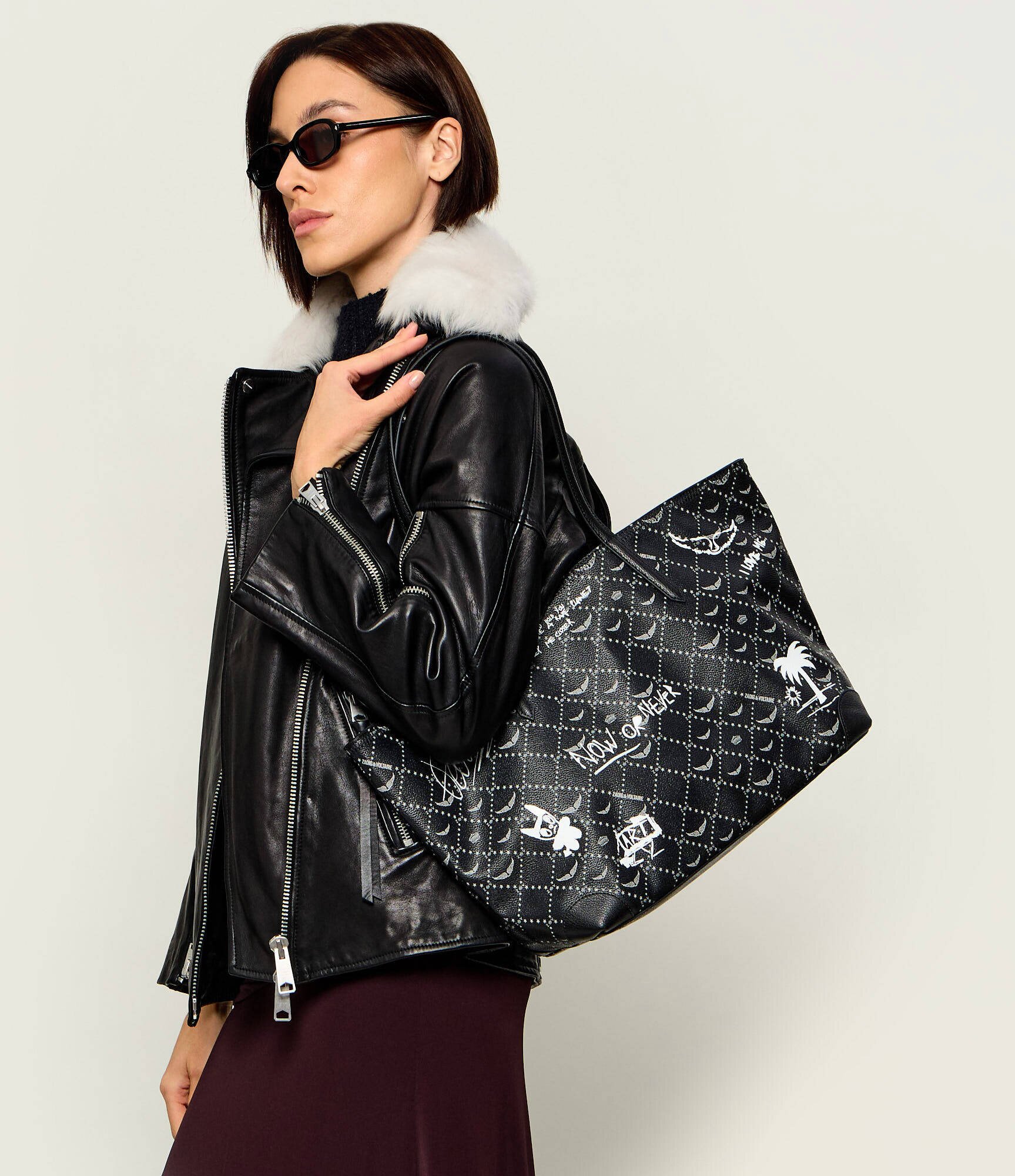 Zadig&Voltaire Geantă shopper Arty Tag cu adaos de piele