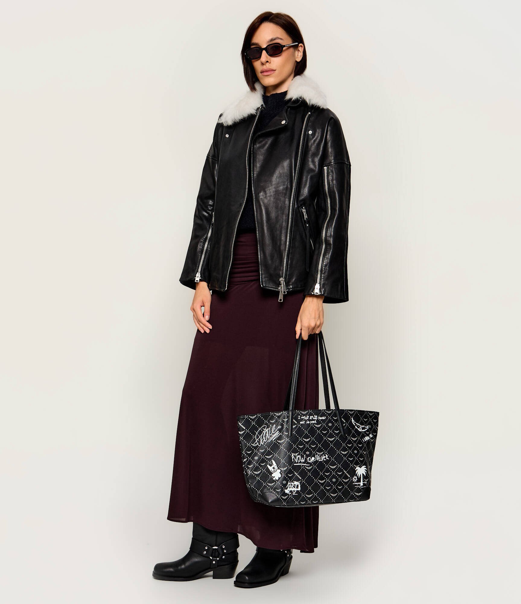 Zadig&Voltaire Geantă shopper Arty Tag cu adaos de piele