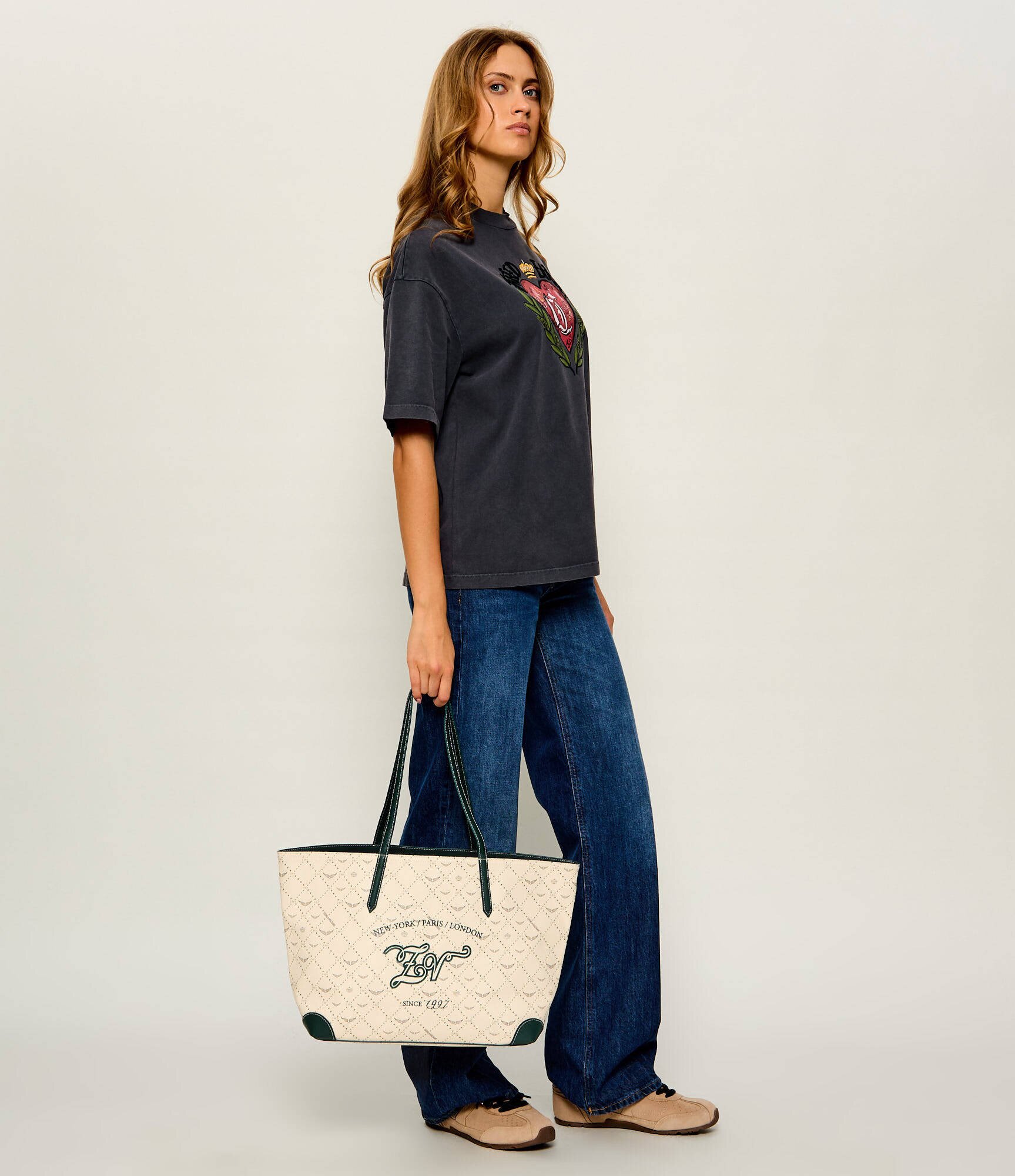 Zadig&Voltaire Geantă shopper Monogram Tennis cu adaos de piele
