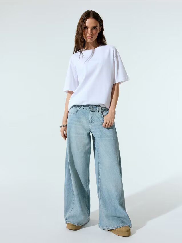 House Jeanși wide leg cu talie joasă