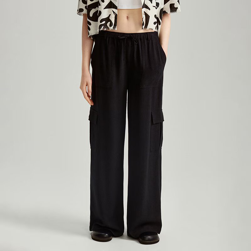 House Pantaloni wide leg cu buzunare cargo