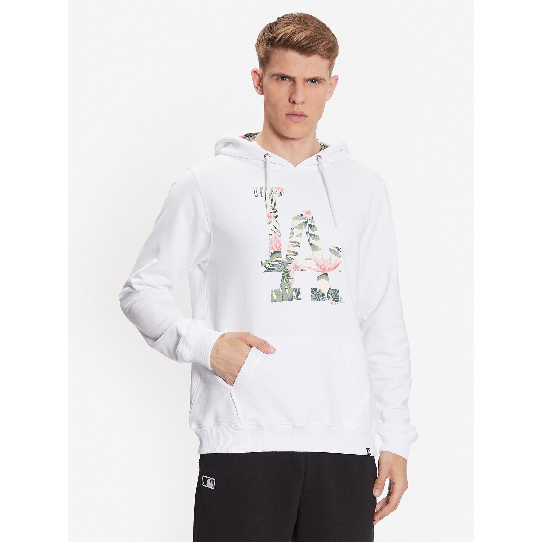 47 Brand Bluză Los Angeles Dodgers Coastal Floral Pop 47 Helix Hood Alb Regular Fit - Pled.ro