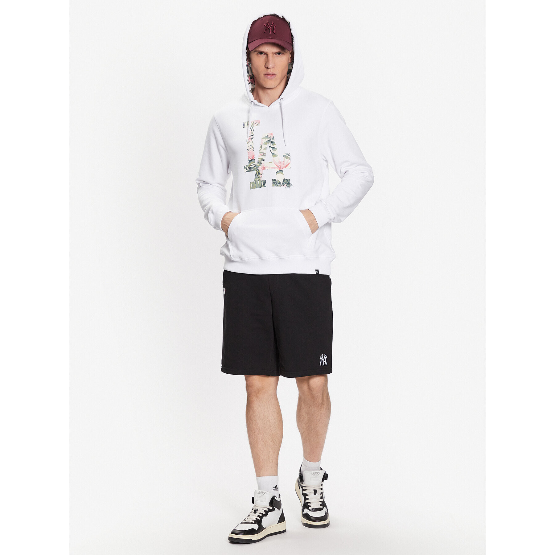 47 Brand Bluză Los Angeles Dodgers Coastal Floral Pop 47 Helix Hood Alb Regular Fit - Pled.ro