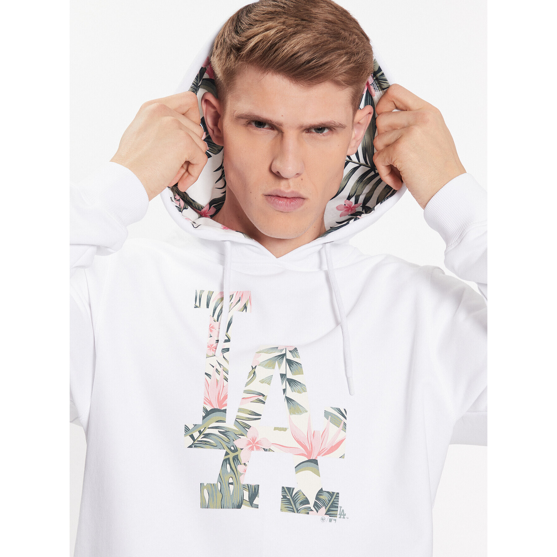 47 Brand Bluză Los Angeles Dodgers Coastal Floral Pop 47 Helix Hood Alb Regular Fit - Pled.ro