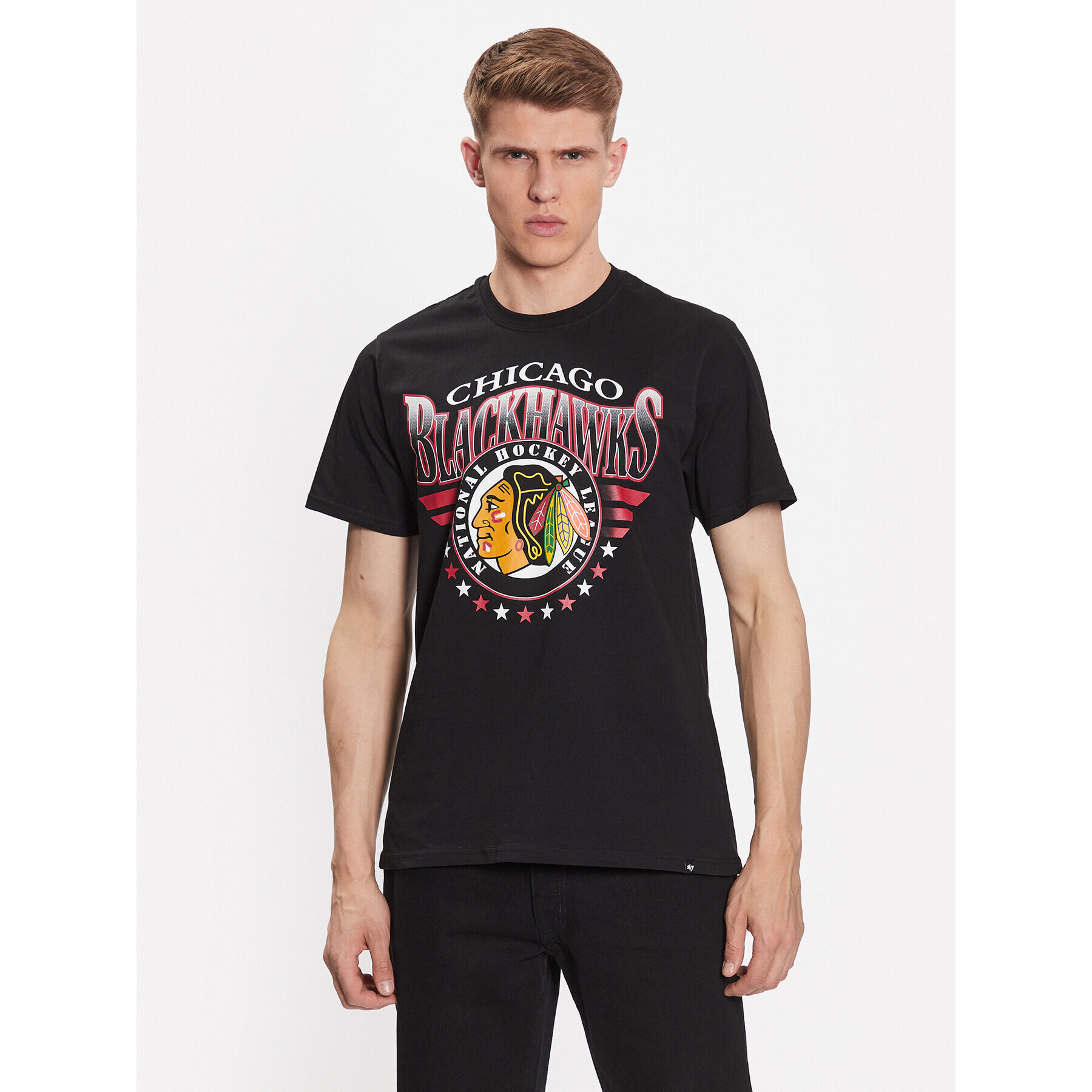 47 Brand Tricou Chicago Blackhawks '47 Echo Tee Negru Regular Fit - Pled.ro