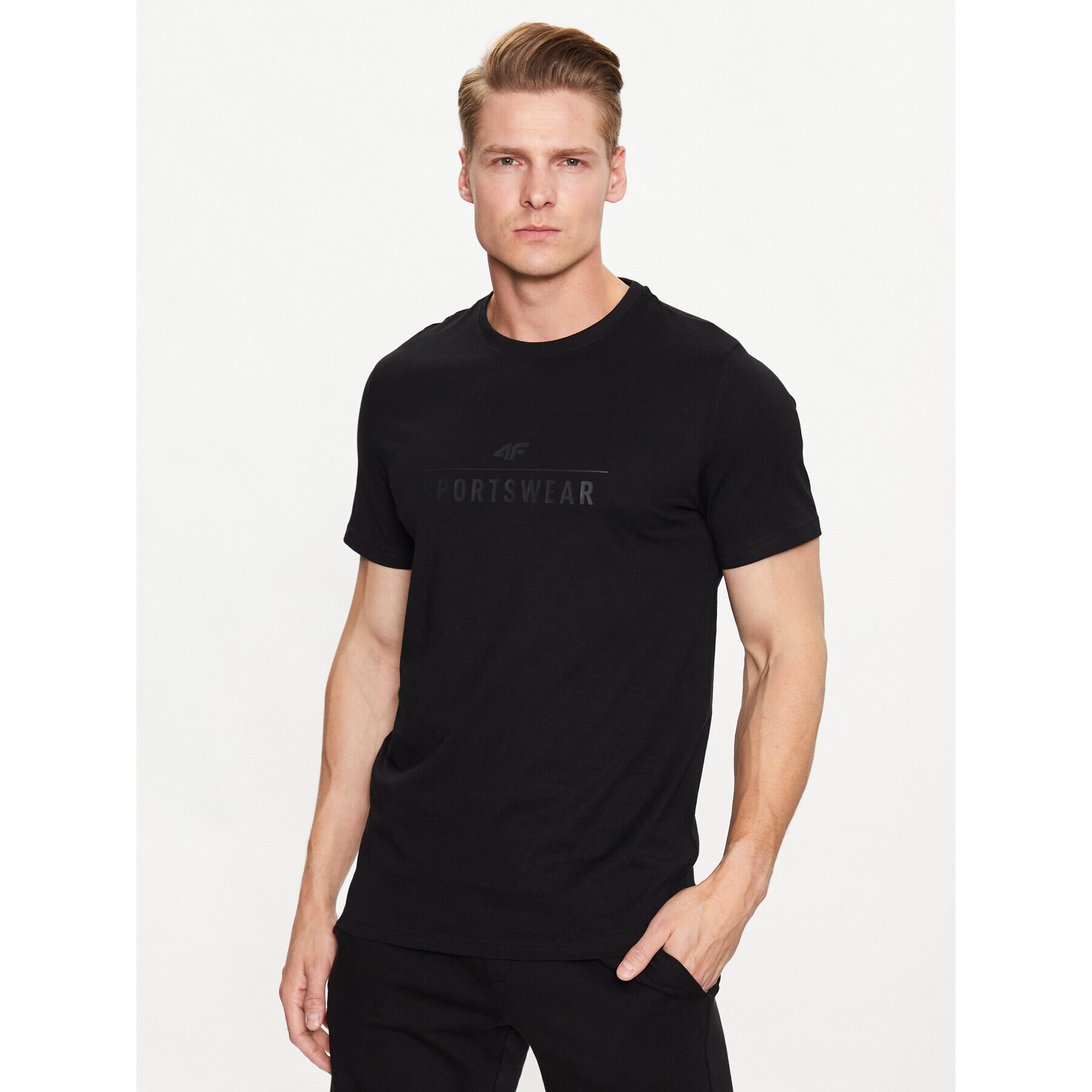 4F Tricou SS23TTSHM539 Negru Regular Fit - Pled.ro