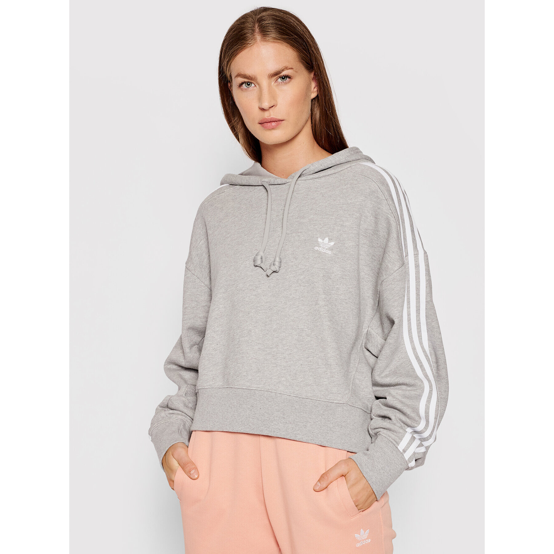 adidas Bluză adicolor Classics Crop H34615 Gri Relaxed Fit - Pled.ro