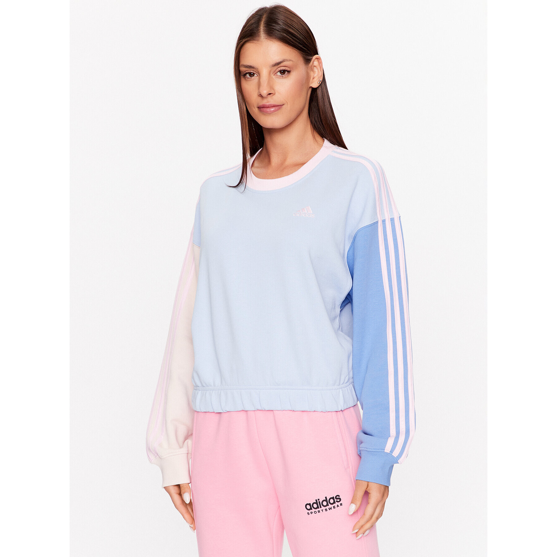 adidas Bluză Essentials 3-Stripes Crop Sweatshirt IC9873 Albastru Loose Fit - Pled.ro