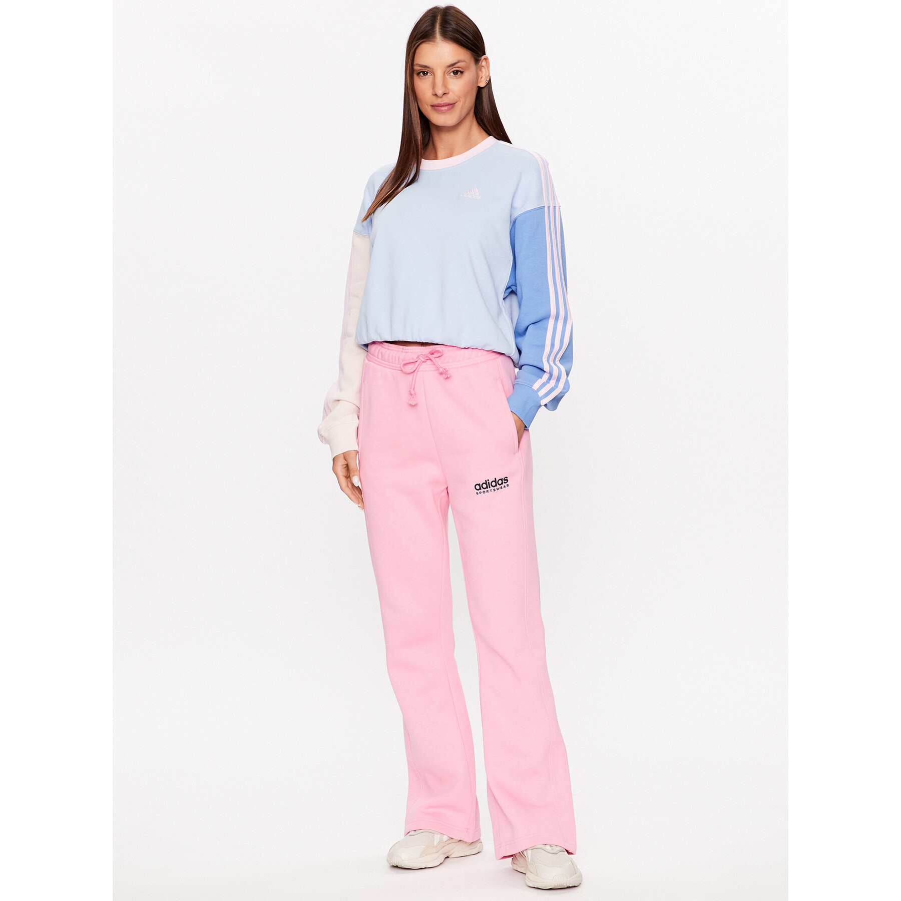 adidas Bluză Essentials 3-Stripes Crop Sweatshirt IC9873 Albastru Loose Fit - Pled.ro