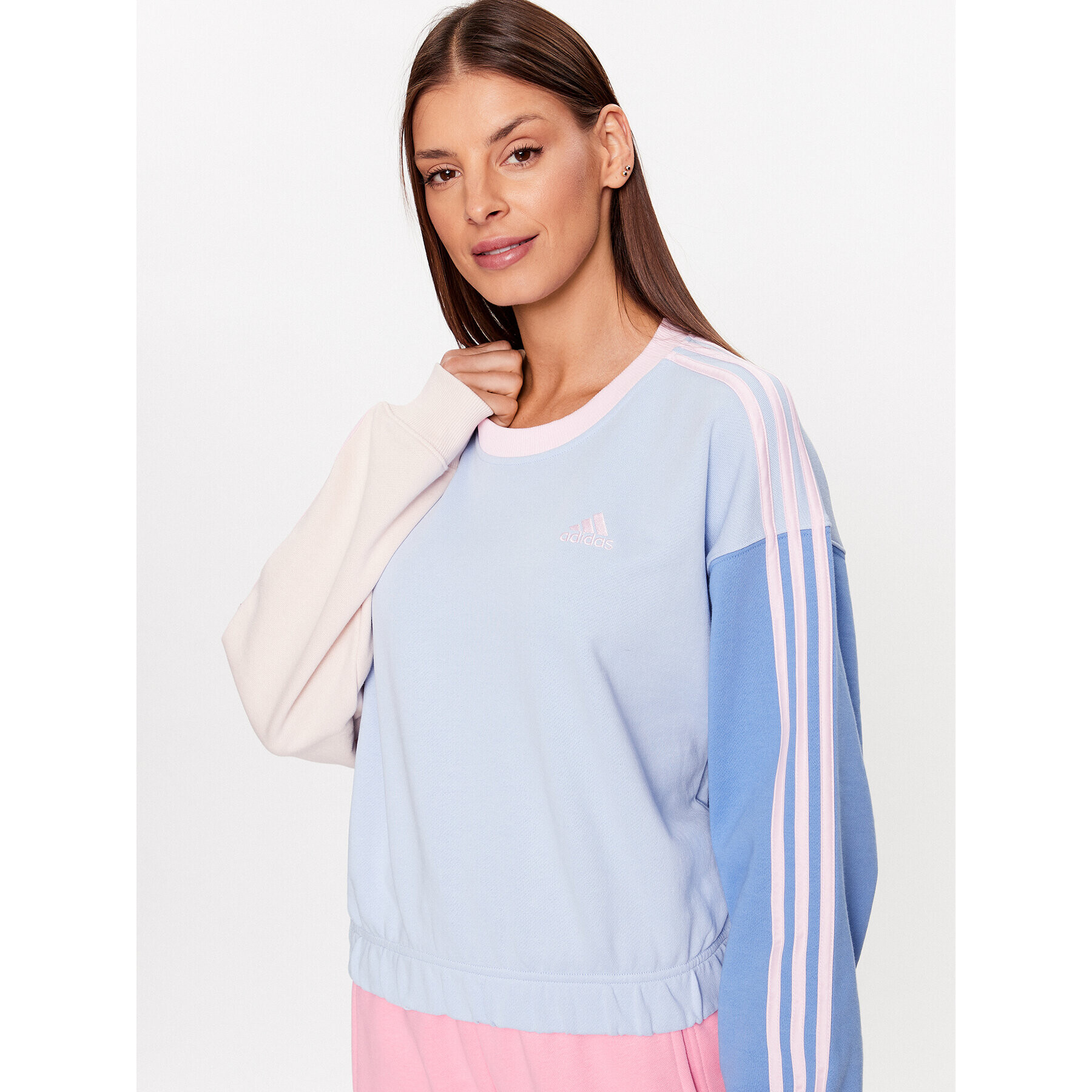 adidas Bluză Essentials 3-Stripes Crop Sweatshirt IC9873 Albastru Loose Fit - Pled.ro