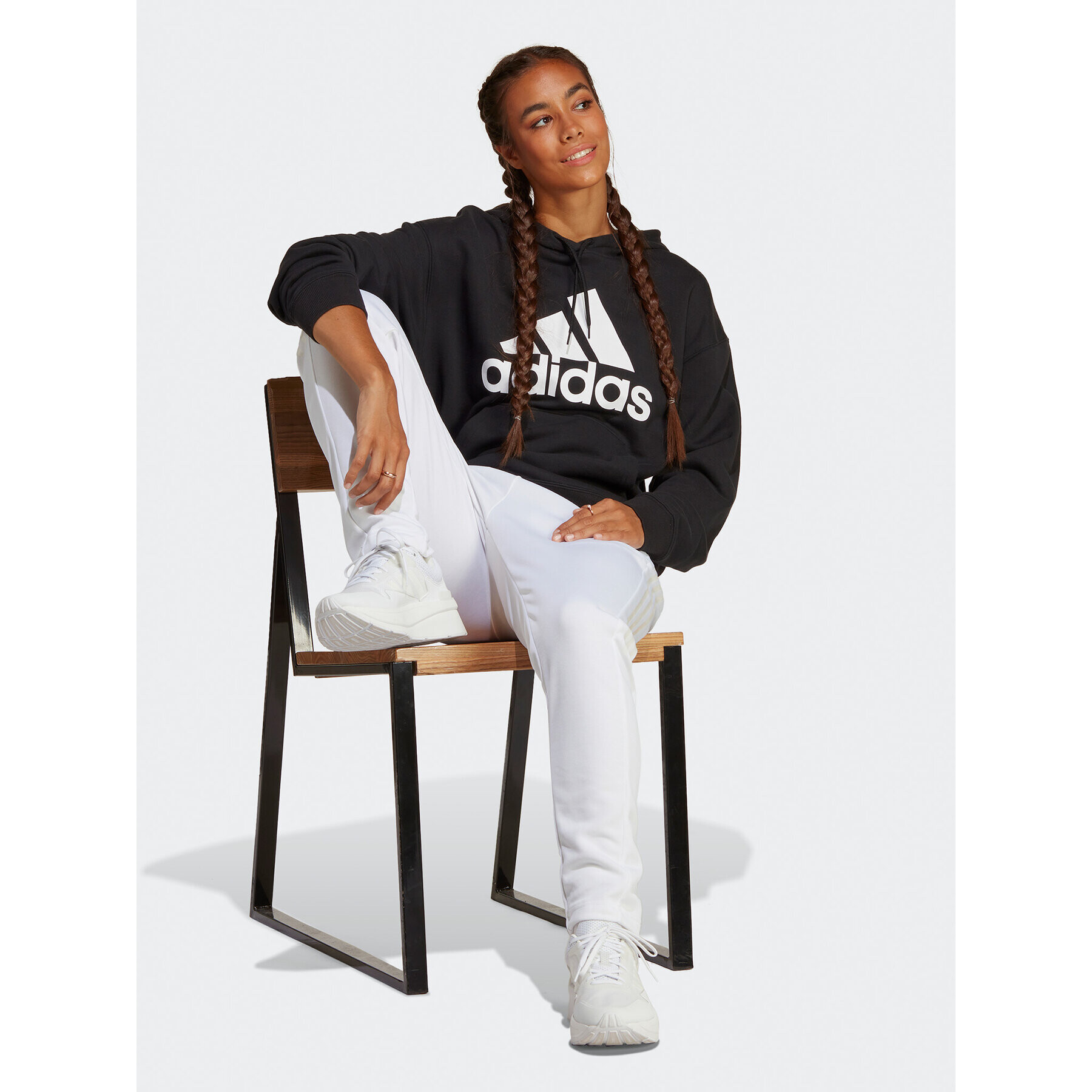 adidas Bluză Essentials Big Logo Oversized French Terry Hoodie HR4934 Negru Loose Fit - Pled.ro