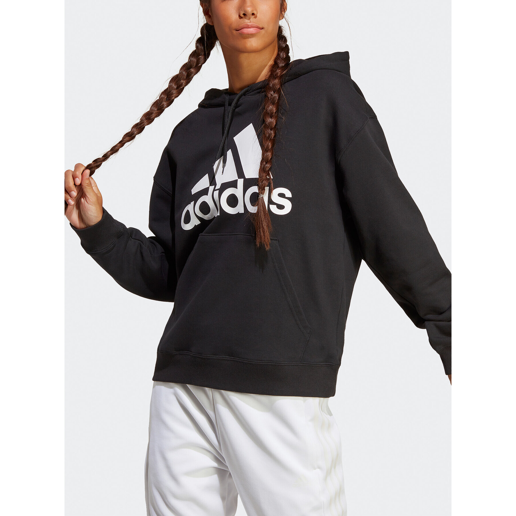 adidas Bluză Essentials Big Logo Oversized French Terry Hoodie HR4934 Negru Loose Fit - Pled.ro