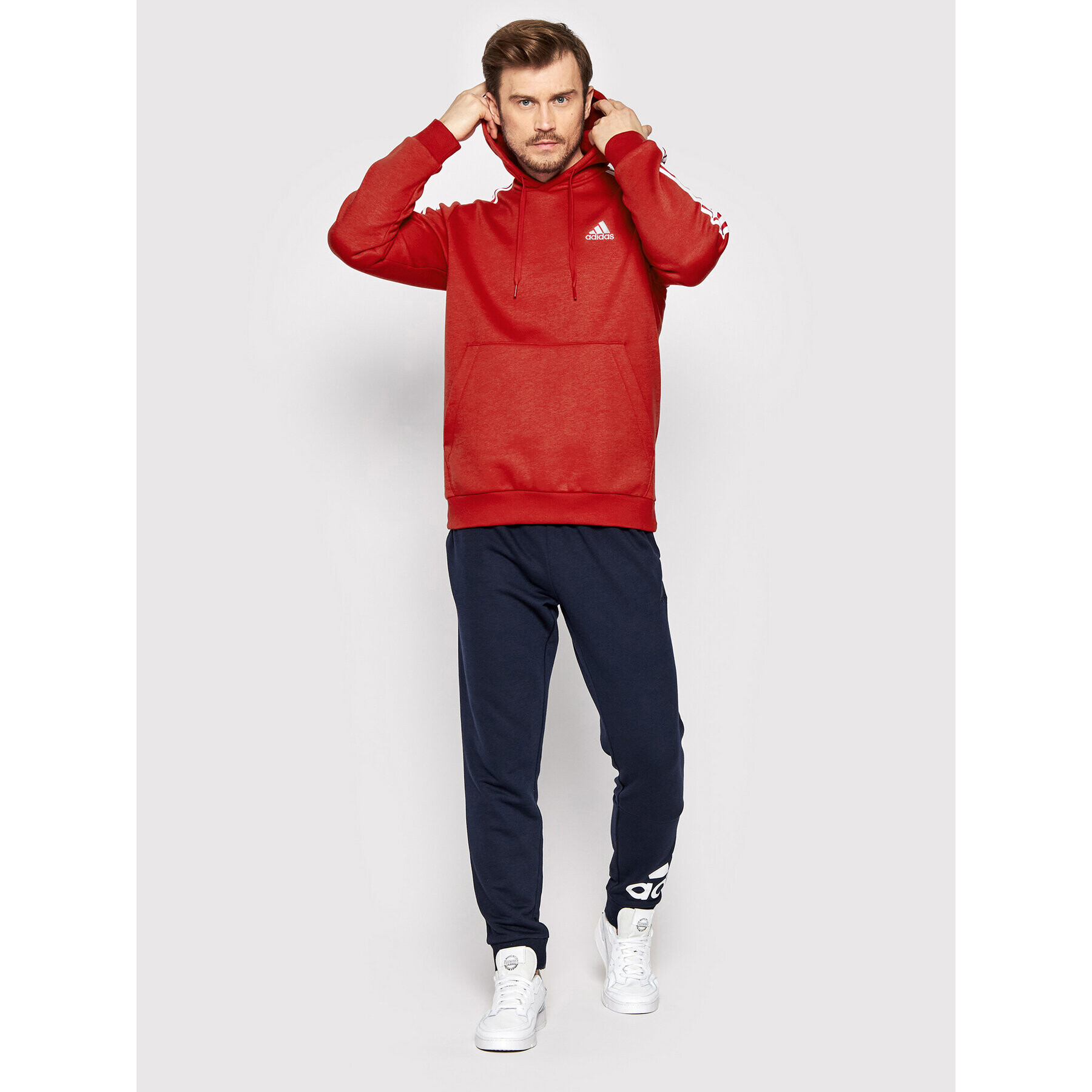 adidas Bluză Essentials Fleece 3-Stripes GU2523 Roșu Regular Fit - Pled.ro