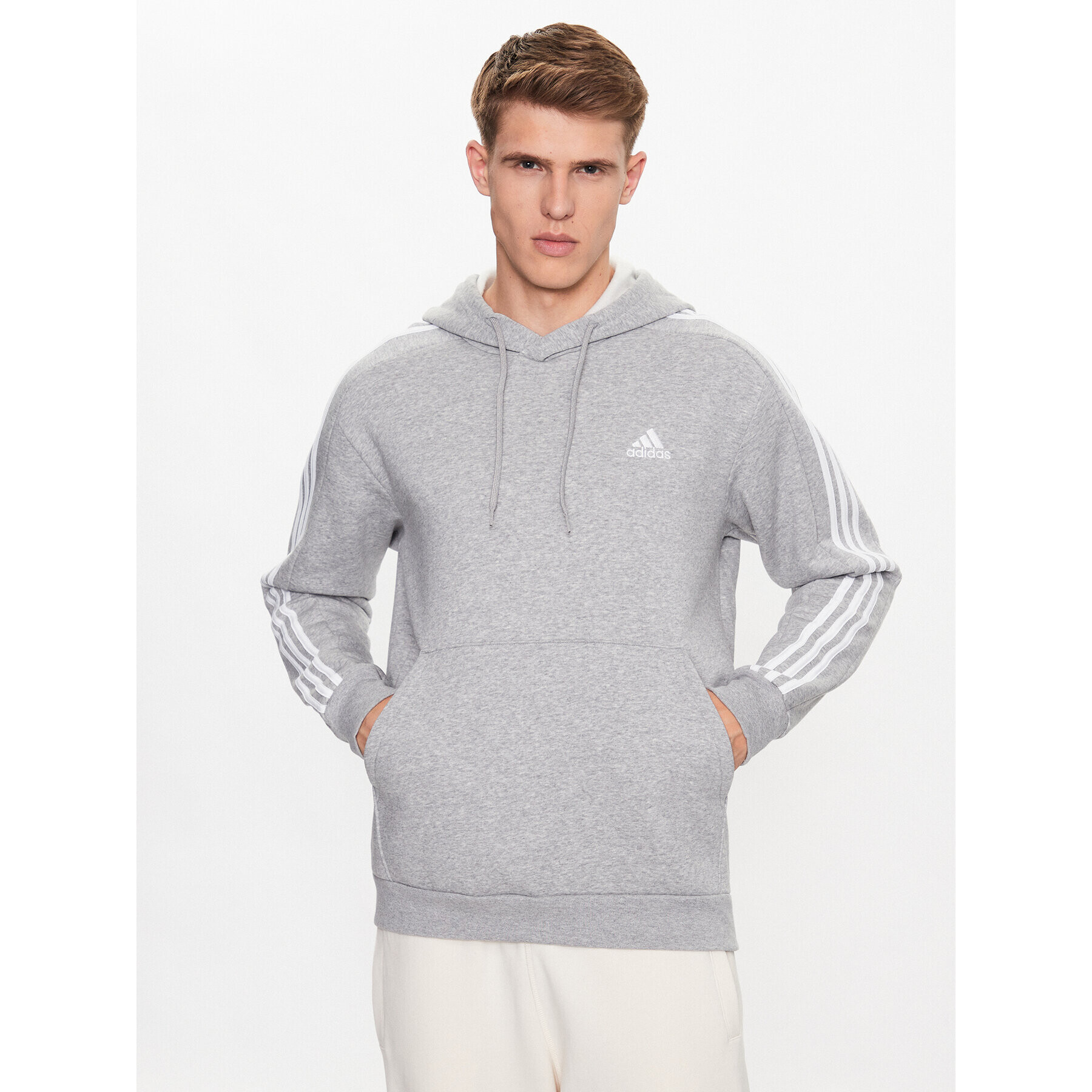 adidas Bluză Essentials Fleece 3-Stripes IJ6474 Gri Regular Fit - Pled.ro