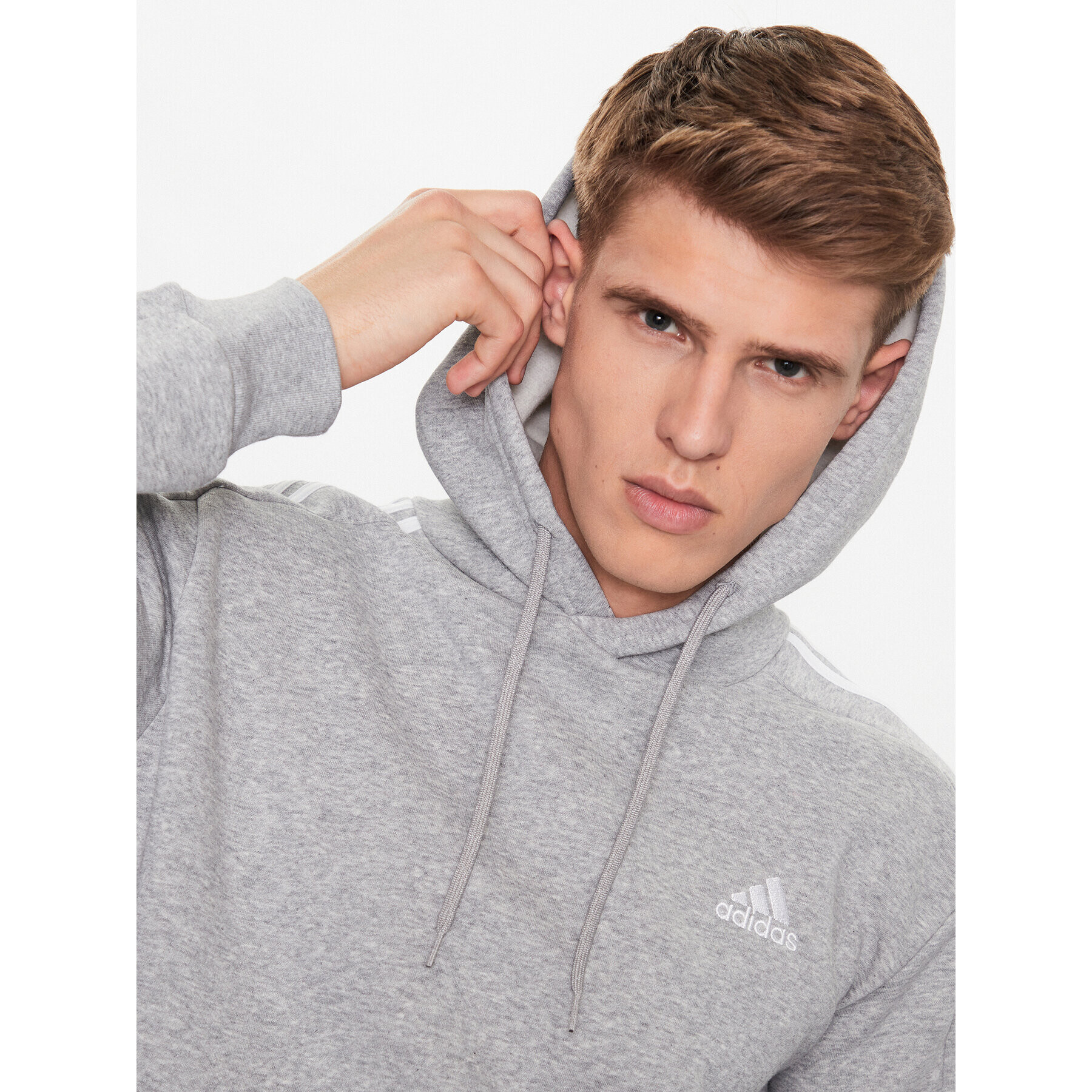 adidas Bluză Essentials Fleece 3-Stripes IJ6474 Gri Regular Fit - Pled.ro