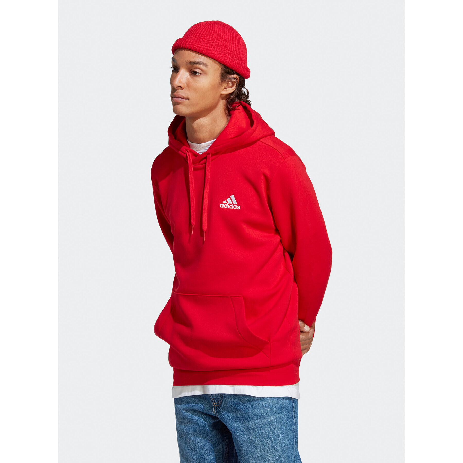 adidas Bluză Essentials Fleece Hoodie H47018 Roșu Regular Fit - Pled.ro