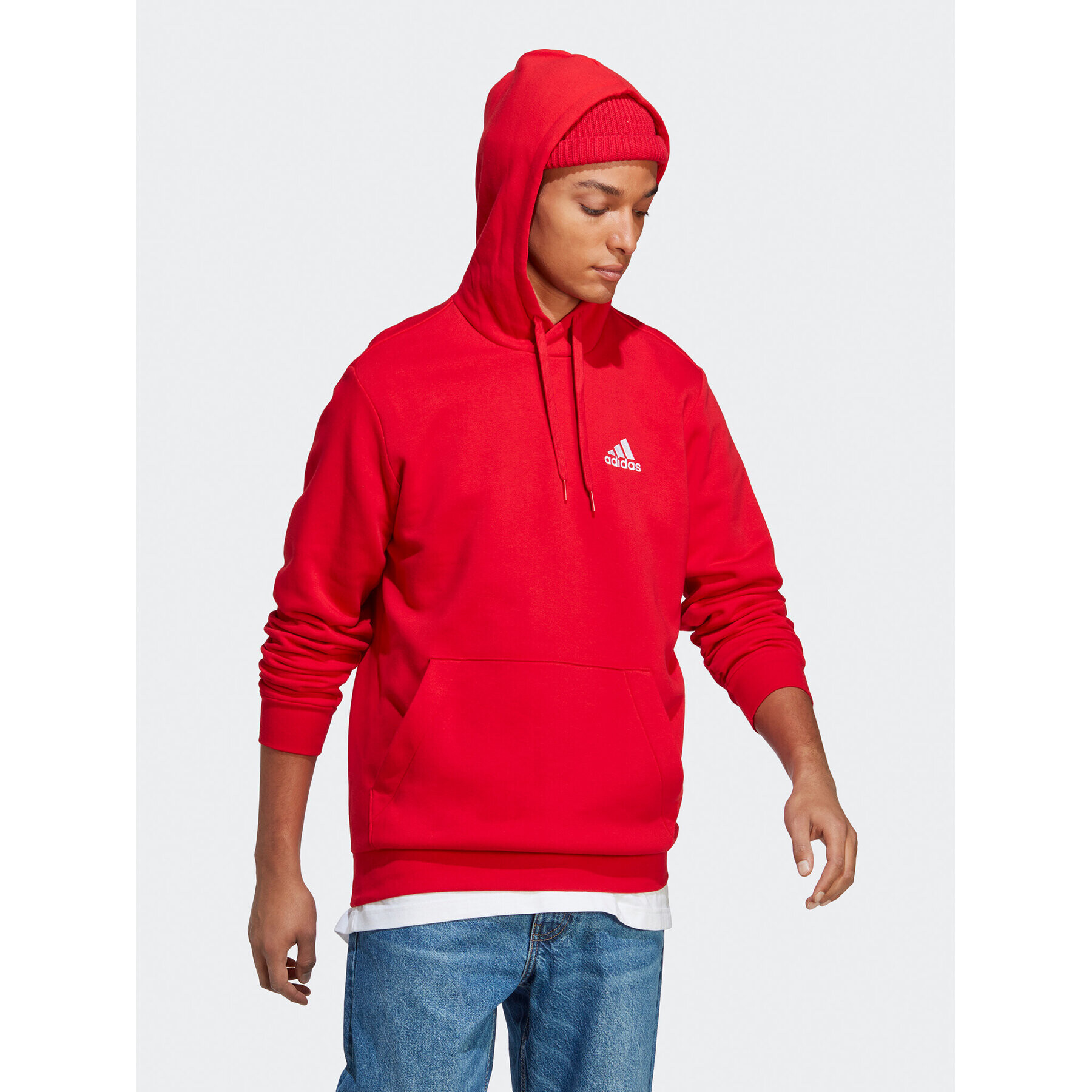 adidas Bluză Essentials Fleece Hoodie H47018 Roșu Regular Fit - Pled.ro