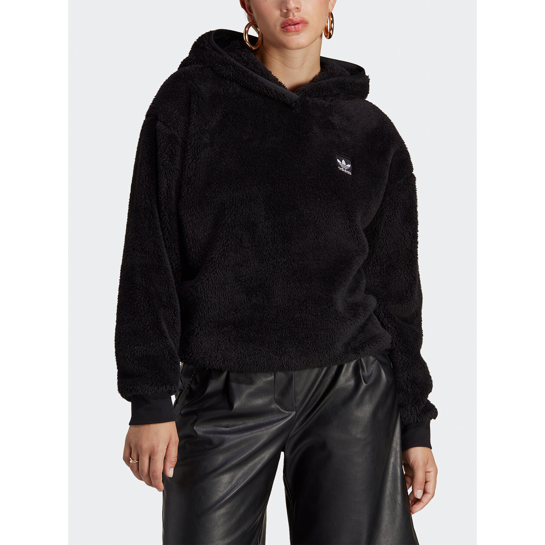 adidas Bluză Essentials+ Fluffy Teddy Hoodie IC2253 Negru Loose Fit - Pled.ro