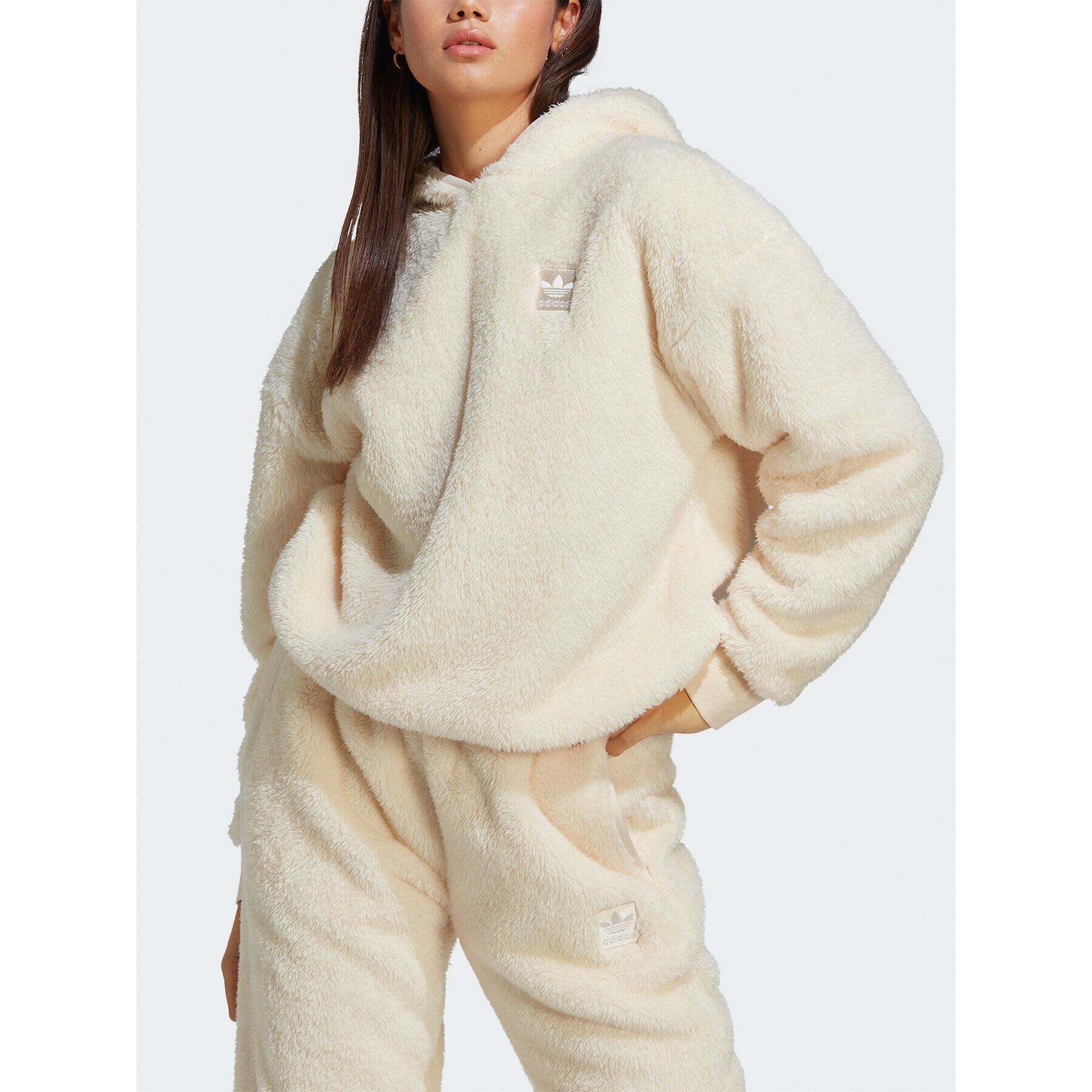 adidas Bluză Essentials+ Fluffy Teddy Hoodie IC2254 Bej Loose Fit - Pled.ro