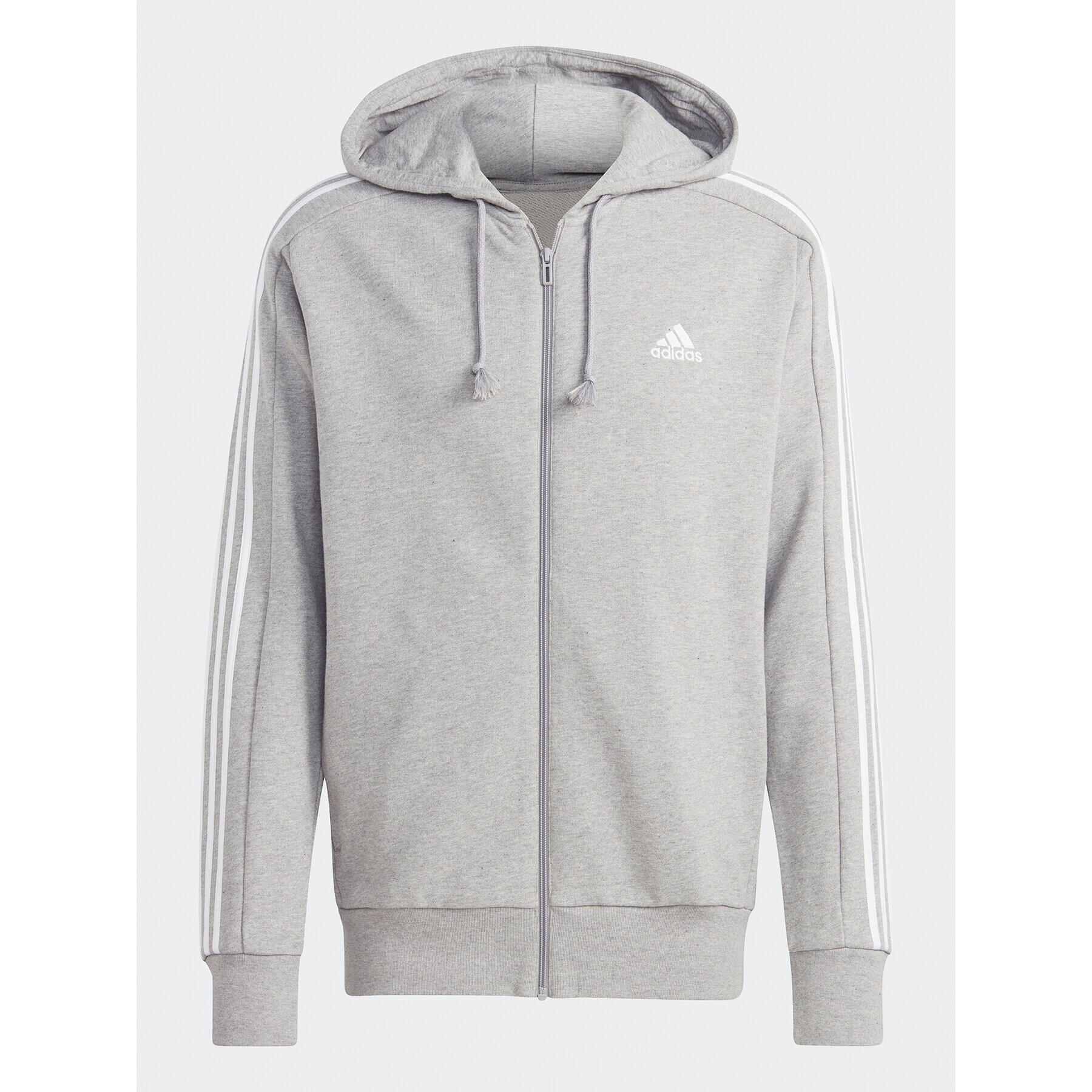 adidas Bluză Essentials French Terry 3-Stripes Full-Zip Hoodie IC9833 Gri Regular Fit - Pled.ro