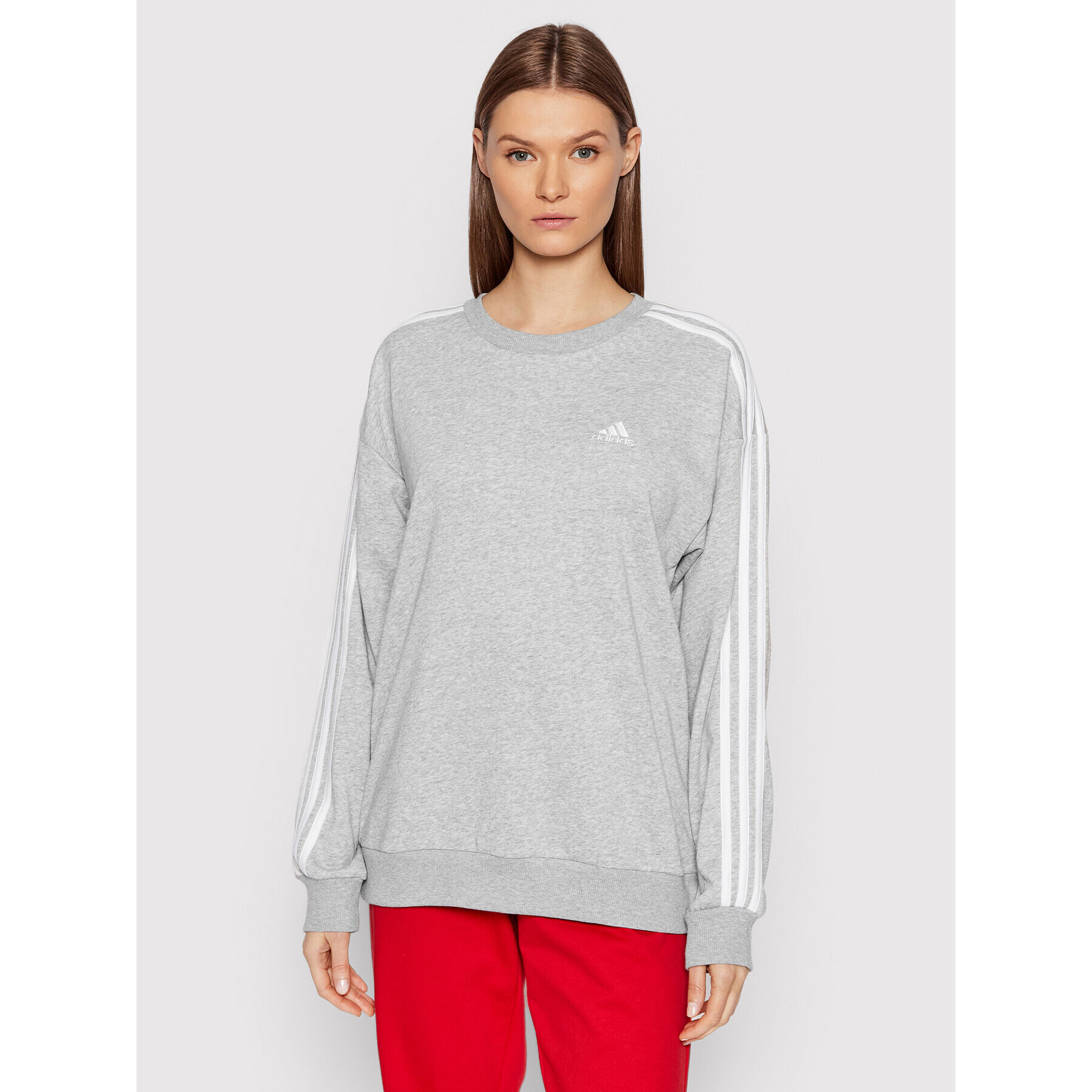 adidas Bluză Essentials Studio HC9126 Gri Loose Fit - Pled.ro