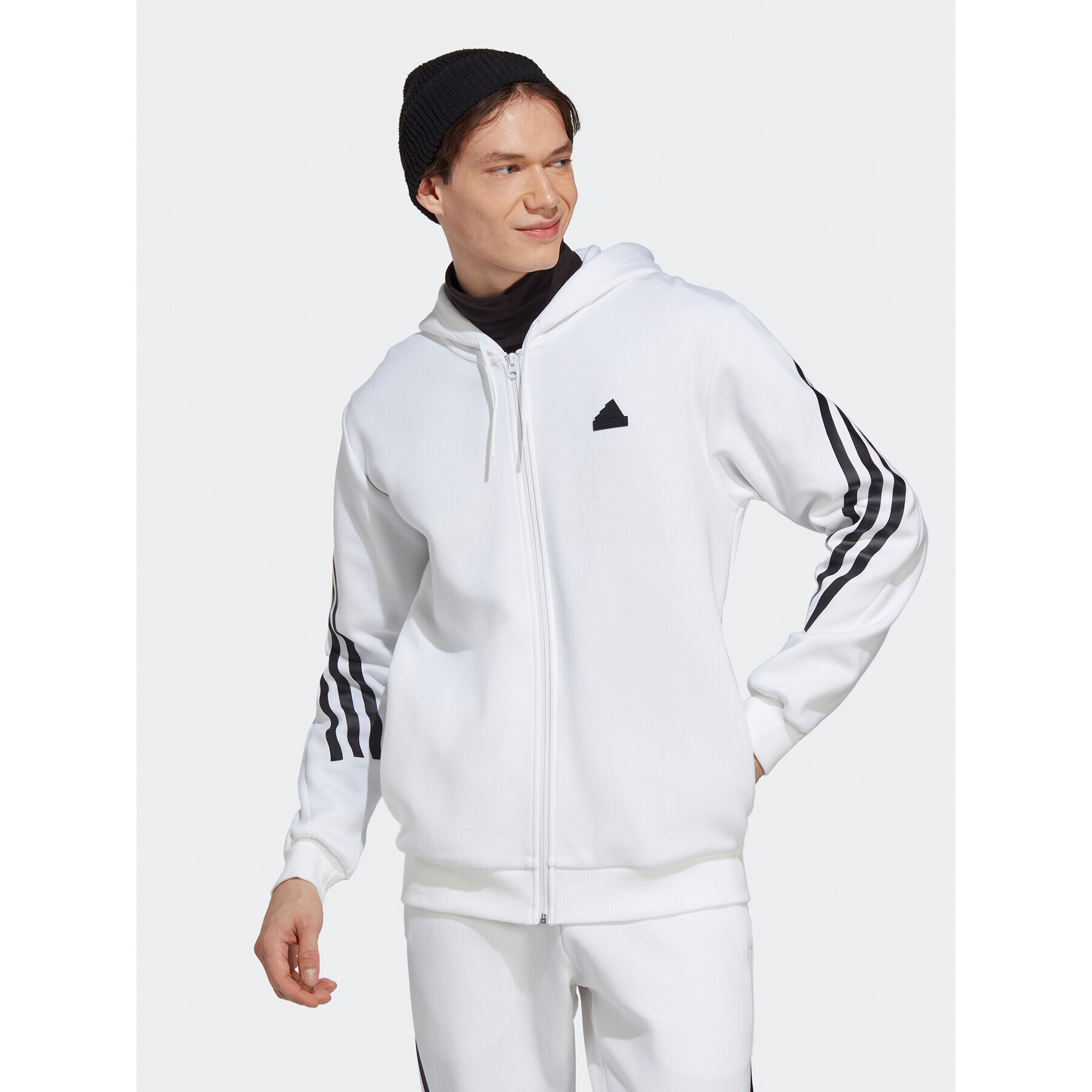 adidas Bluză Future Icons 3-Stripes Full-Zip Hoodie IC8258 Alb Regular Fit - Pled.ro