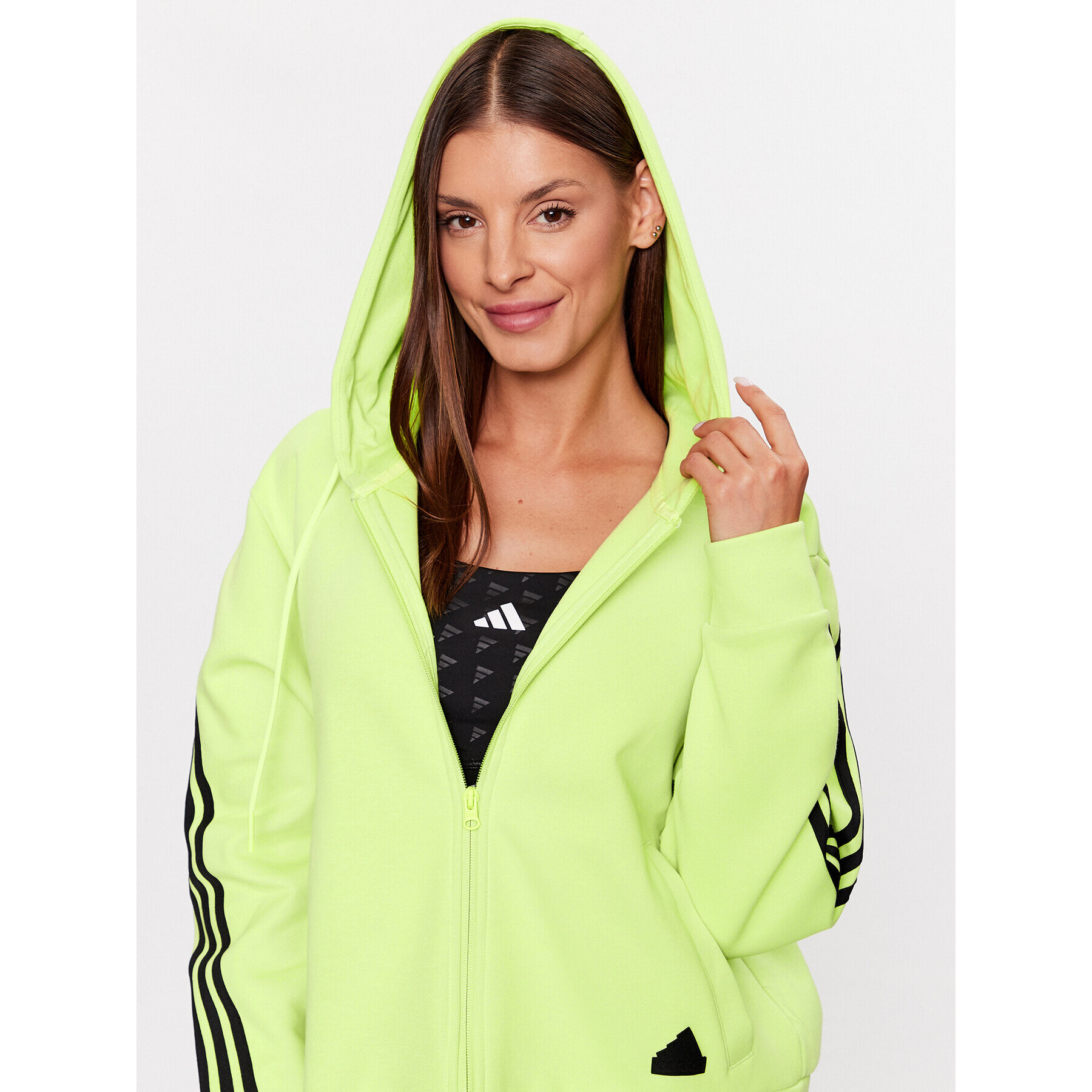 adidas Bluză Future Icons 3-Stripes Full-Zip Hoodie IL3047 Verde Loose Fit - Pled.ro