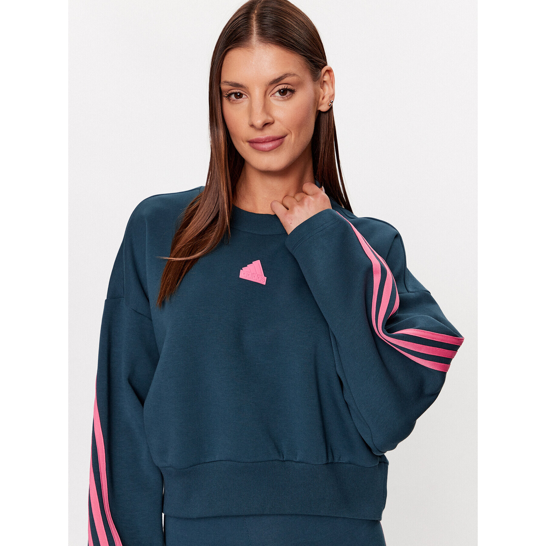 adidas Bluză Future Icons 3-Stripes Sweatshirt IL3055 Turcoaz Loose Fit - Pled.ro