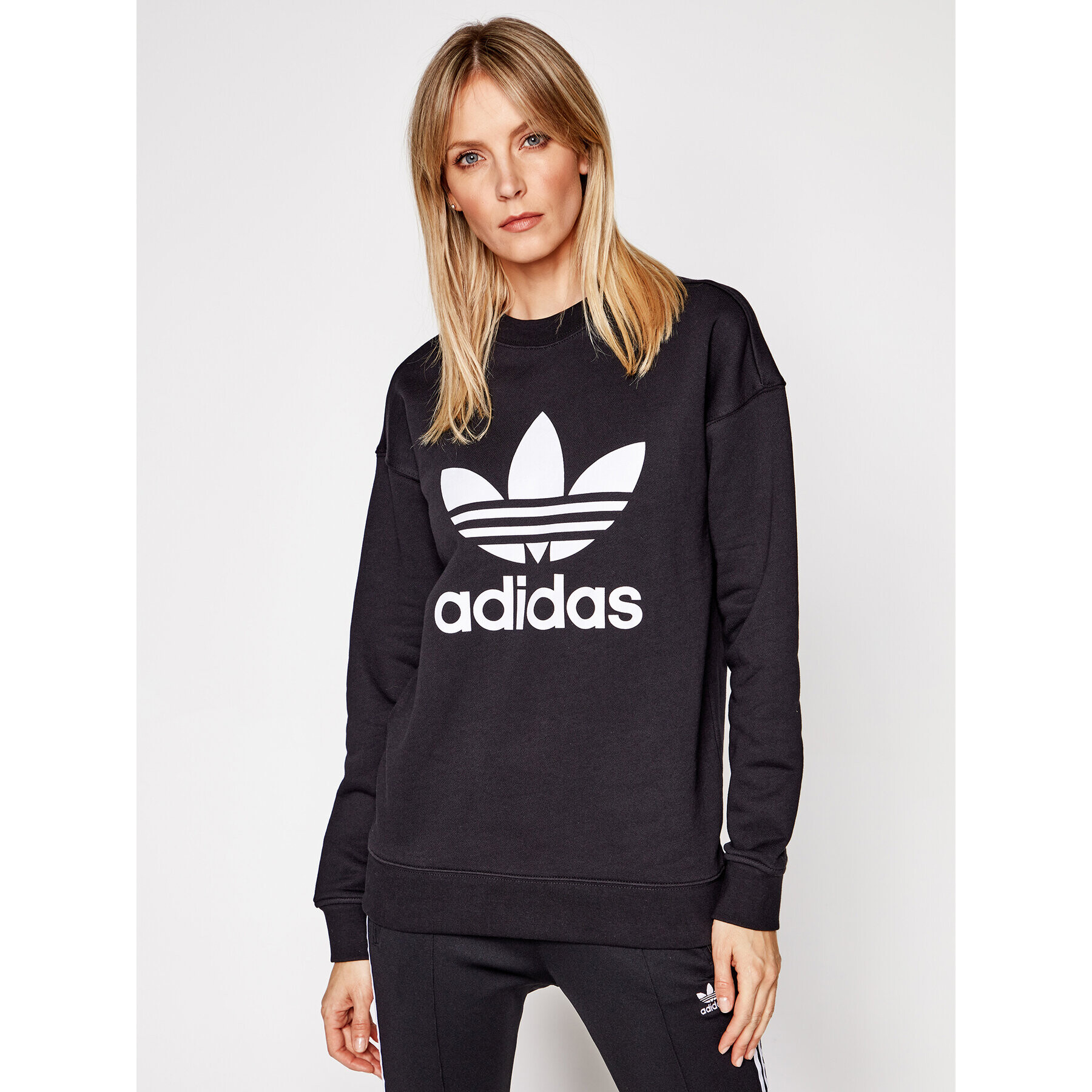 adidas Bluză Trefoil Crew FM3272 Negru Regular Fit - Pled.ro