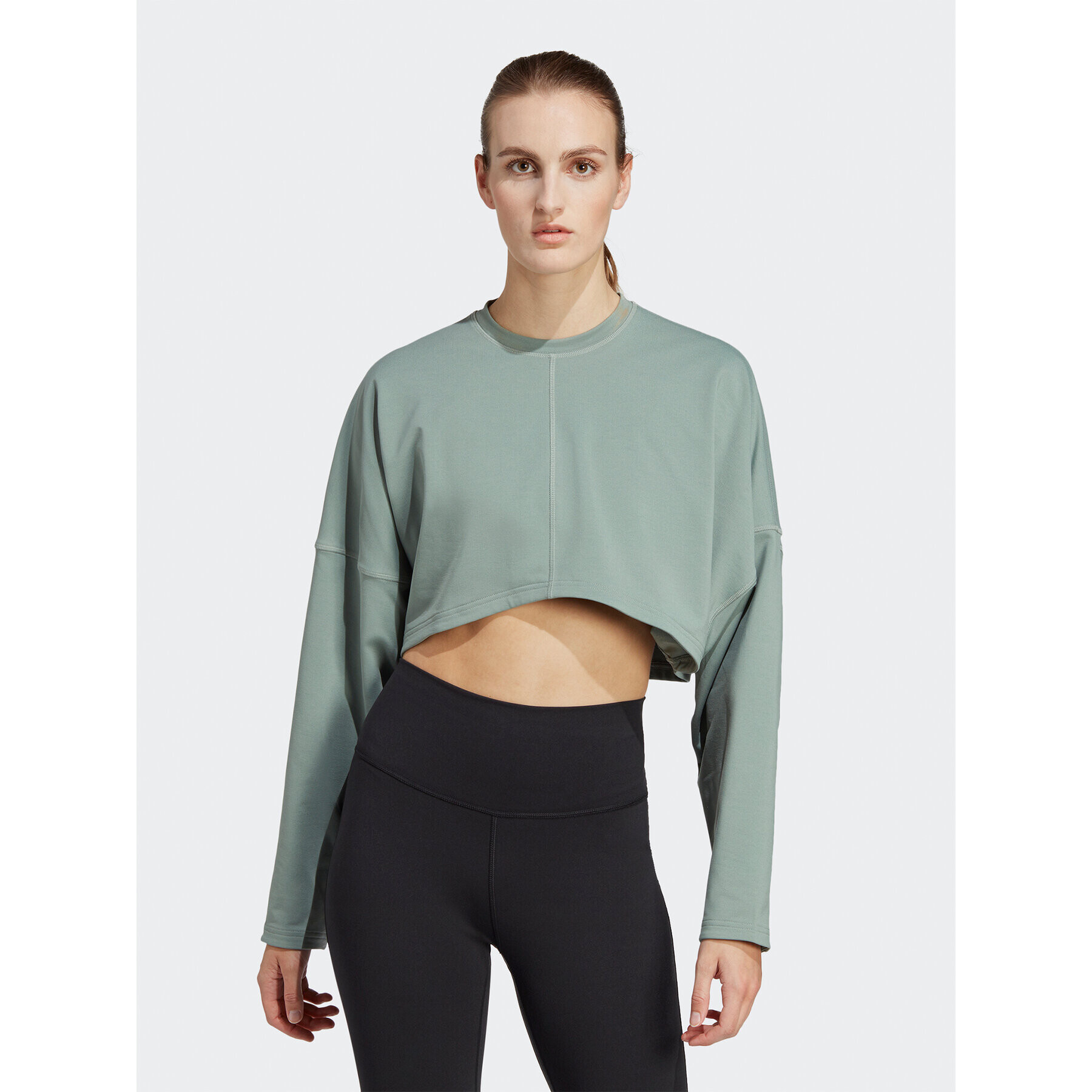 adidas Bluză Yoga Studio Crop Sweatshirt HR5086 Verde Loose Fit - Pled.ro