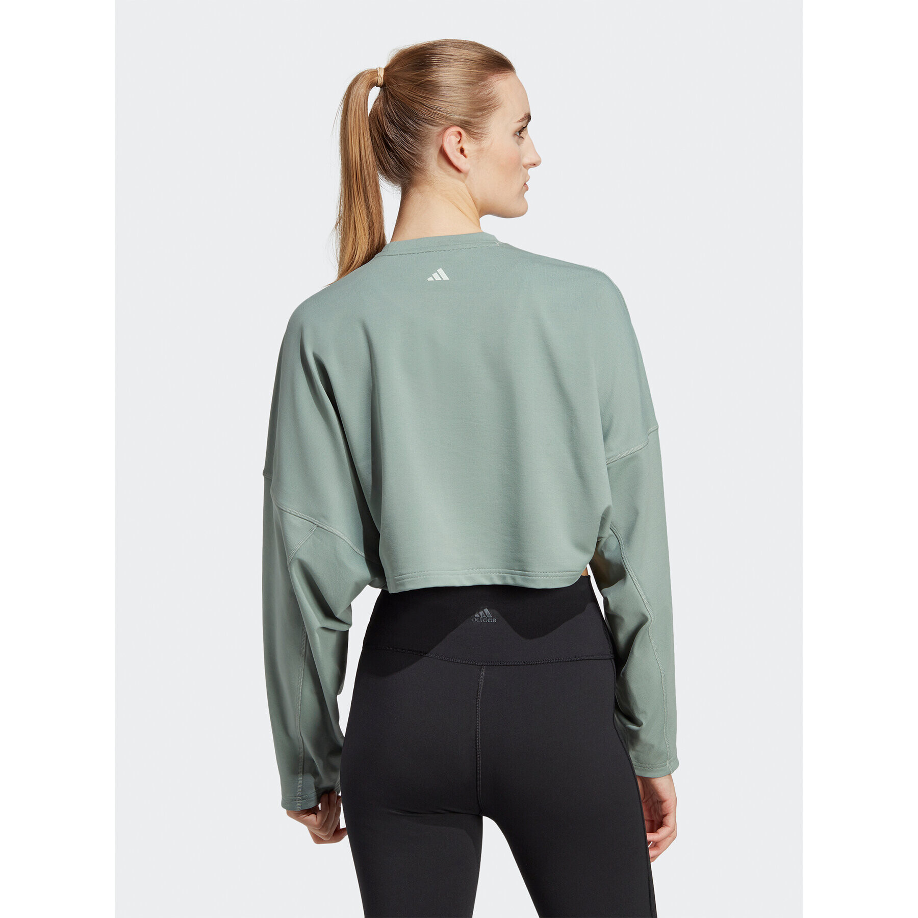 adidas Bluză Yoga Studio Crop Sweatshirt HR5086 Verde Loose Fit - Pled.ro